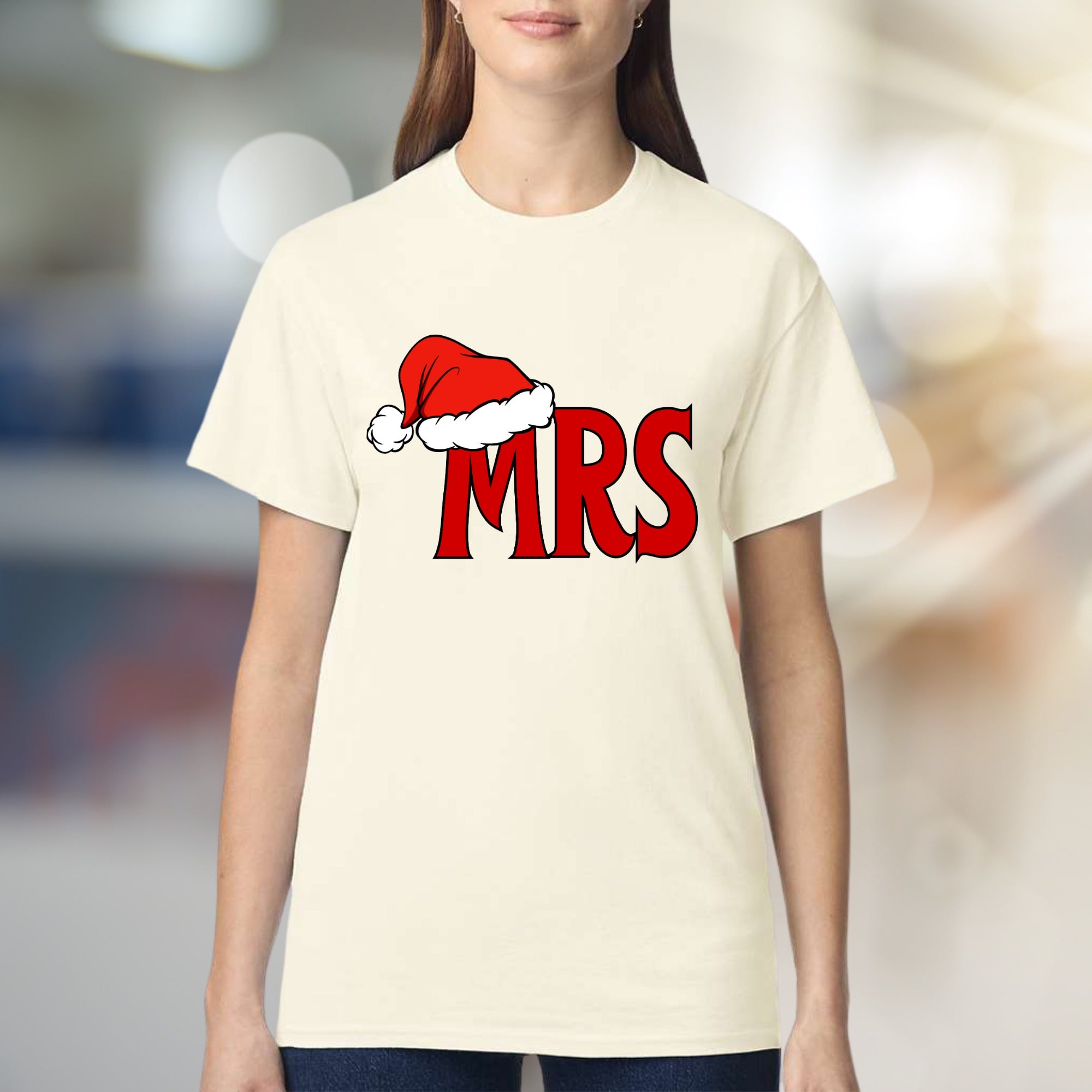 "MRS." with Santa Hat Holiday Graphic Tee, A Festive Couple's Pick for Her