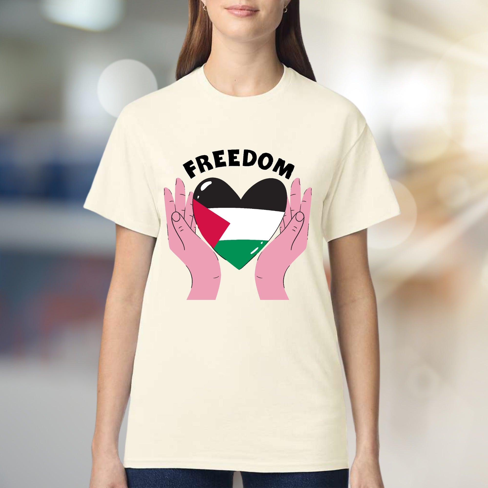 "FREEDOM" Palestine Flag Heart Graphic Tee, a Solidarity Pick for Advocates