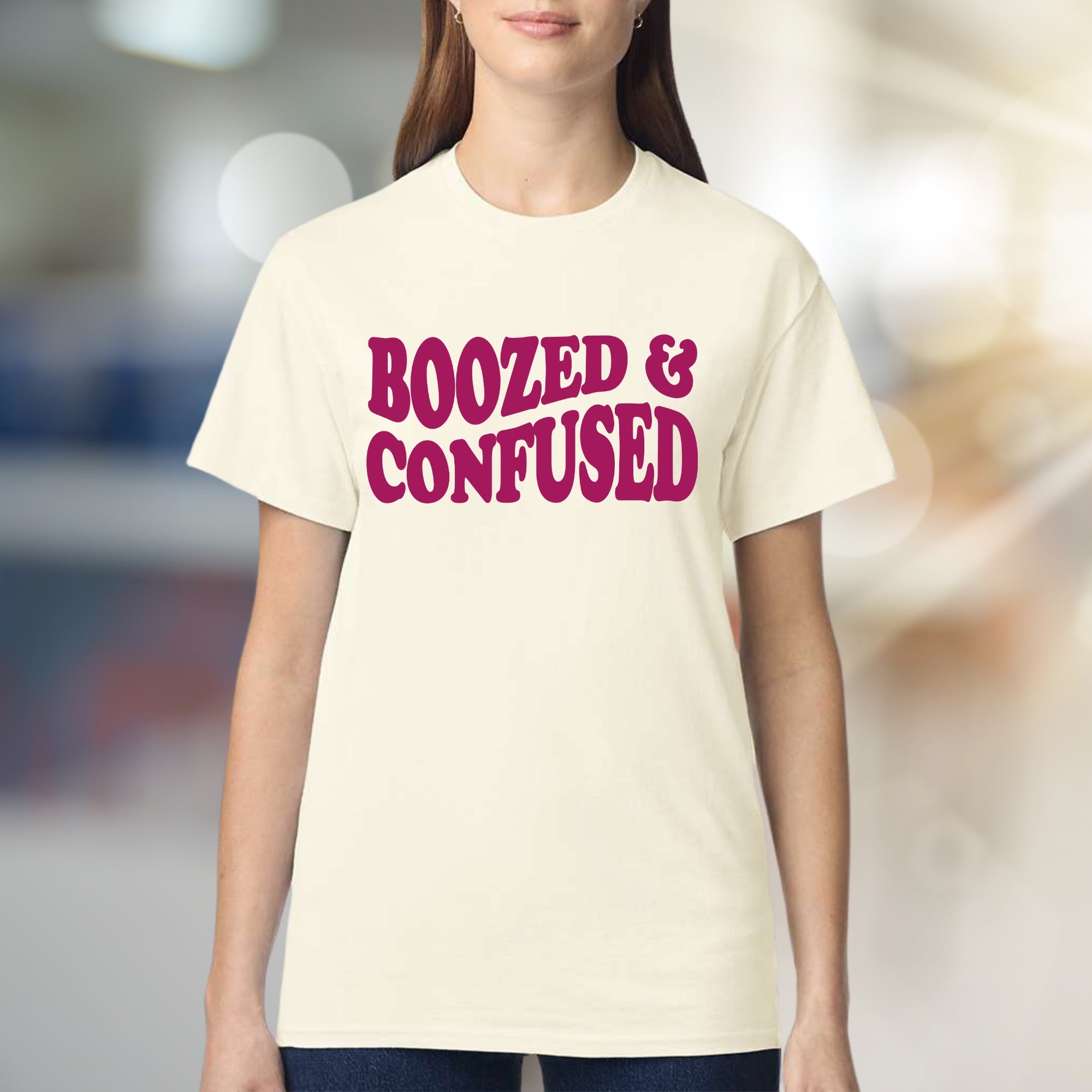 "BOOZED & CONFUSED" Retro Party Graphic Tee, a Fun Social Pick for Free Spirits