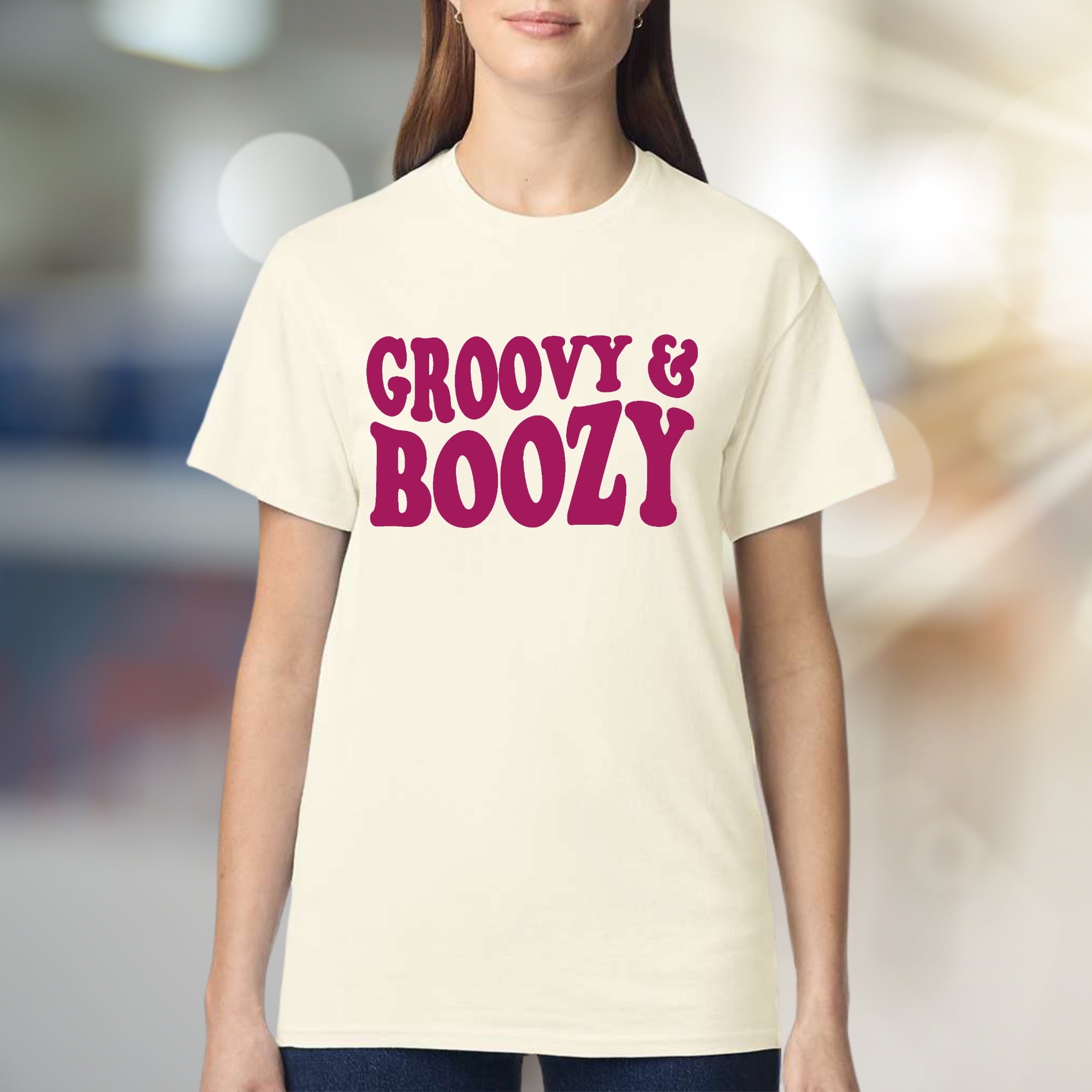 "Groovy & Boozy" Retro Fun Graphic Tee, a Party Vibe Pick for Free Spirits