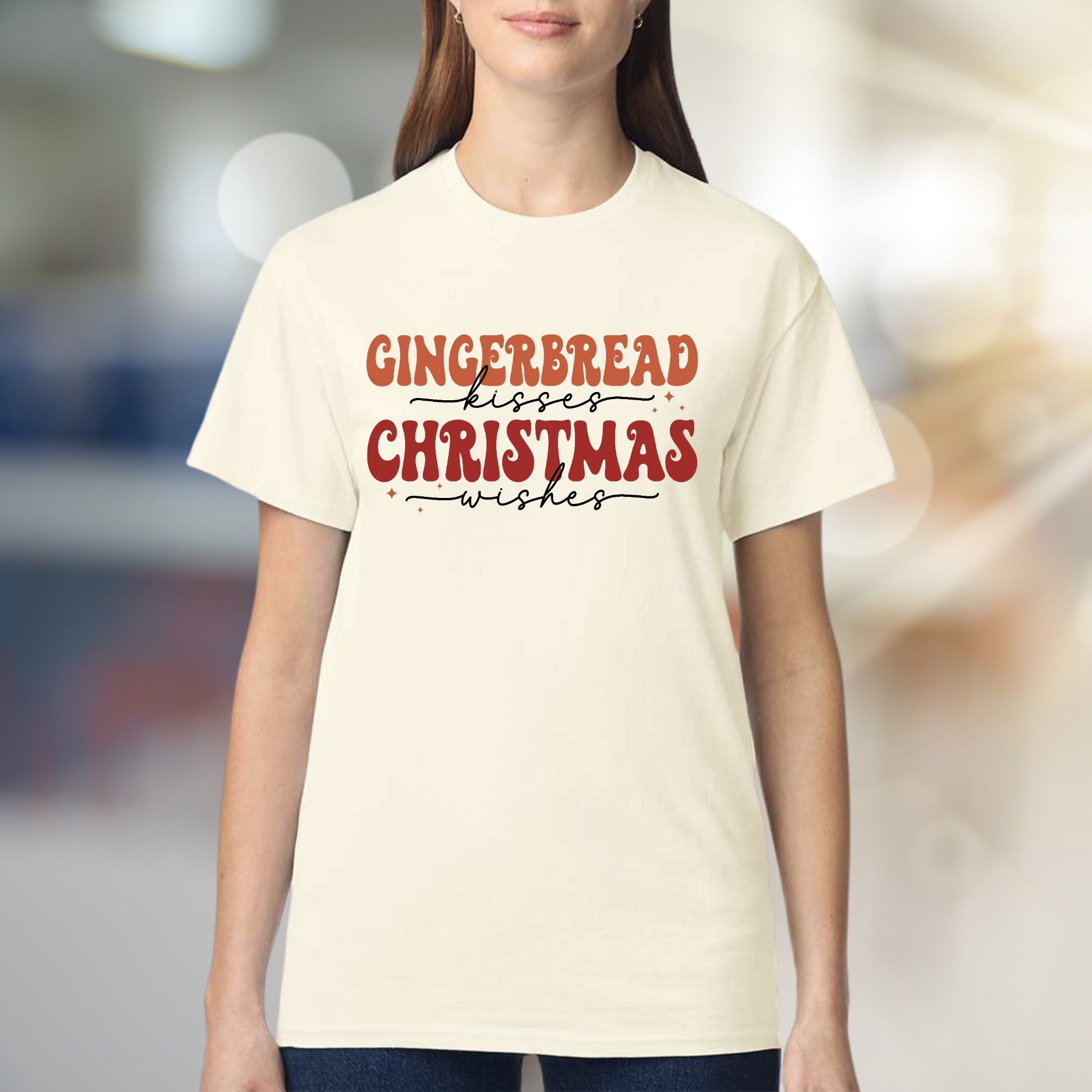 "Gingerbread Kisses Christmas Wishes" Retro Graphic Tee, a Holiday Vibe for Everyone