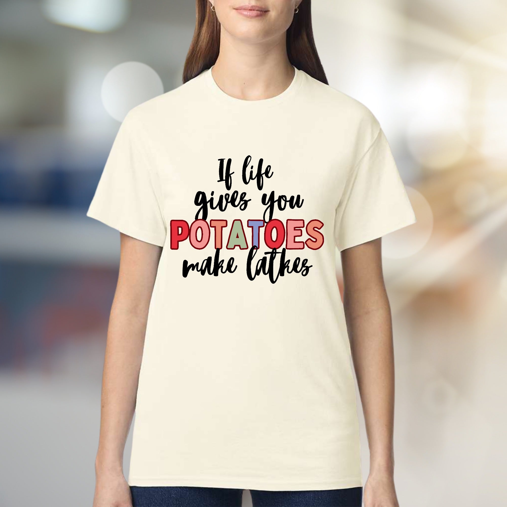 "If Life Gives You Potatoes Make Latkes" Funky Foodie Graphic Tee, a Quirky Kitchen Enthusiast Pick for Food Lovers