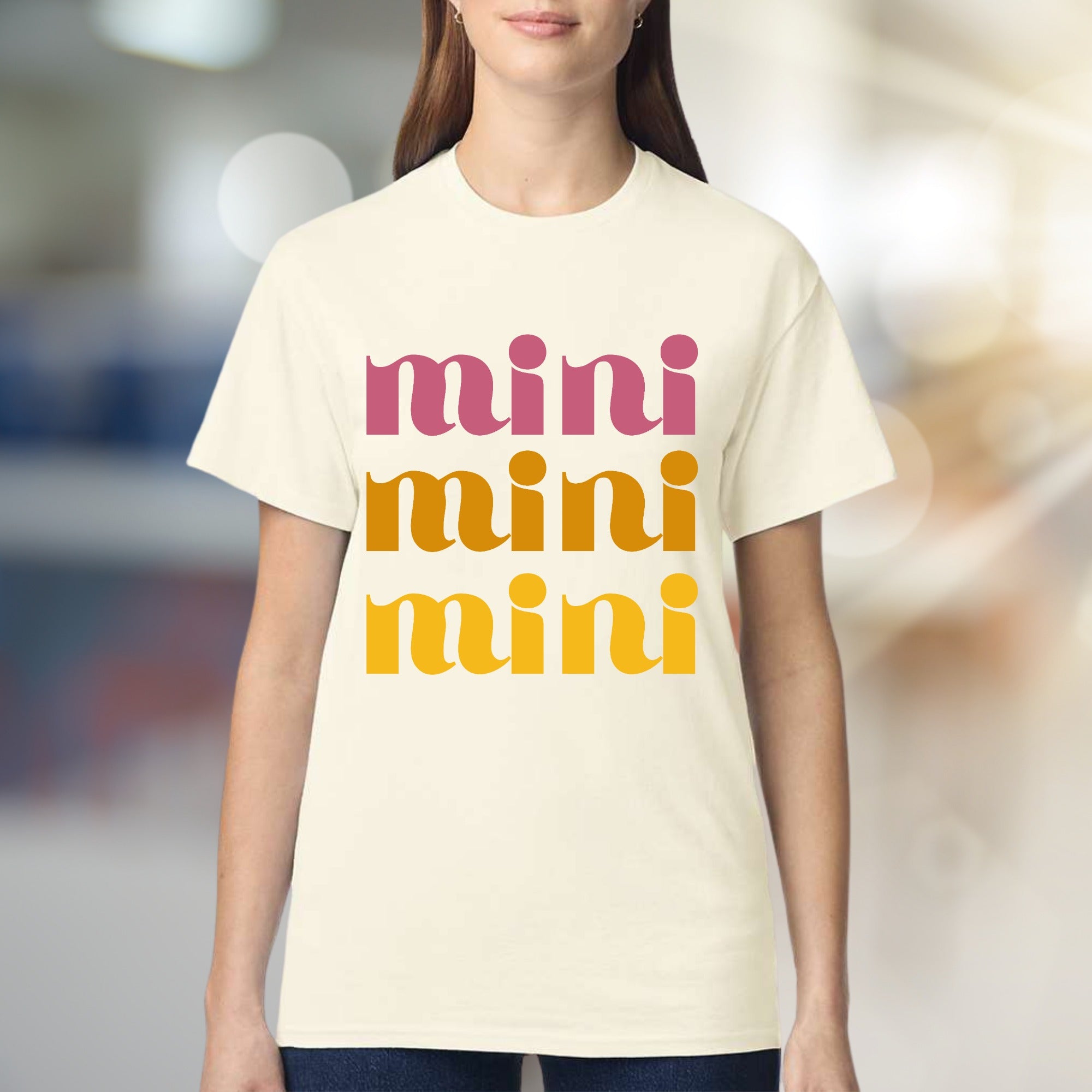 "mini mini mini" Retro Groovy Graphic Tee, a Playful Pick for Trendsetters