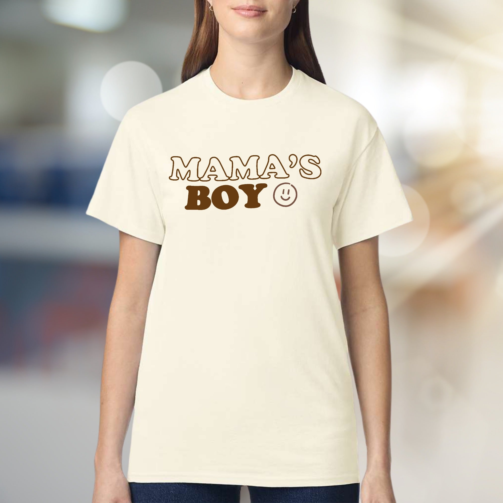 "Mama's Boy" Retro Smiley Graphic Tee, a Sweet Gift for Sons & Moms