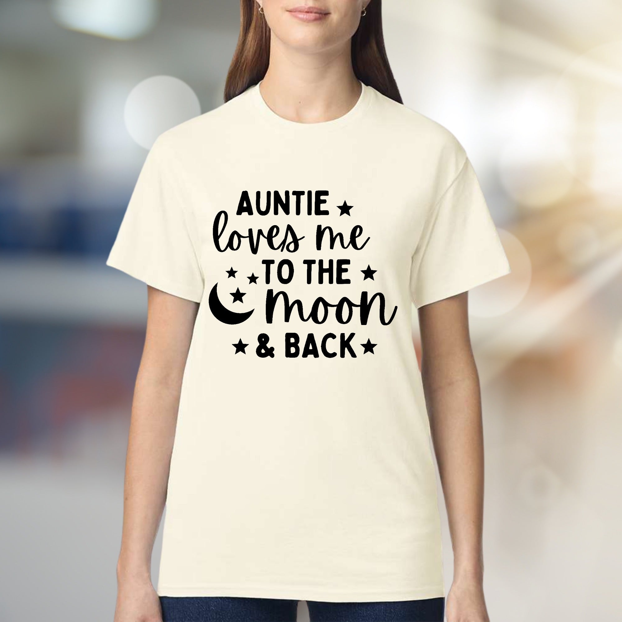 "Auntie Loves Me To The Moon & Back" Celestial Graphic Tee, a Sweet Family Pick for Loved Ones