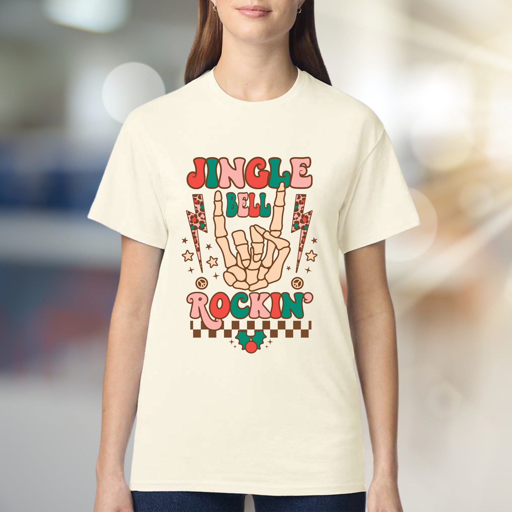 "Jingle Bell Rockin'" Retro Christmas Graphic Tee, a Festive Vibe for Music Lovers