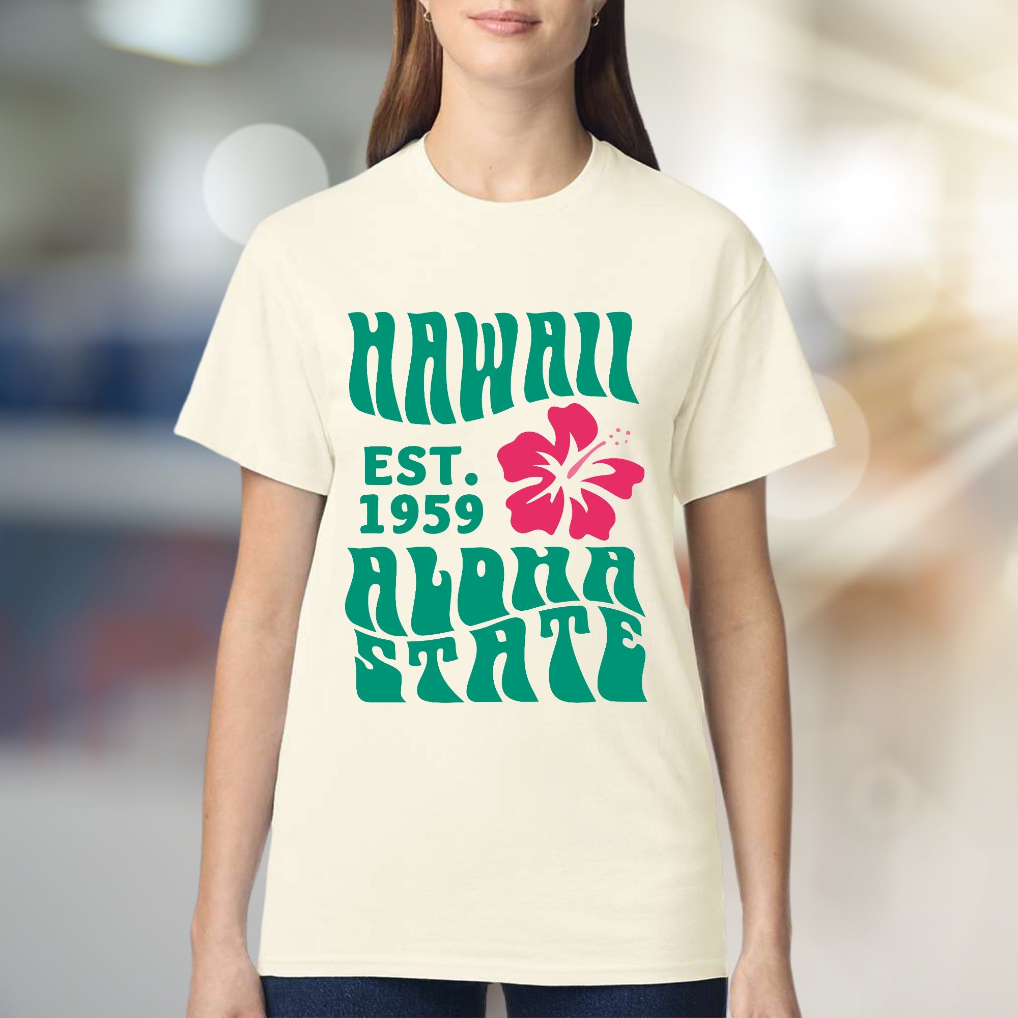 "HAWAII EST. 1959 Aloha State" Retro Beachy Graphic Tee, a Vacation Vibes Pick for Travelers