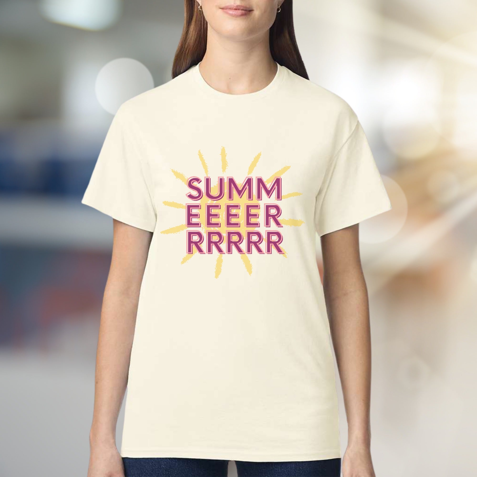 “SUMM EEEER RRRRR” Groovy Sun Graphic Tee, a Retro Summer Pick for Warm Weather Vibes