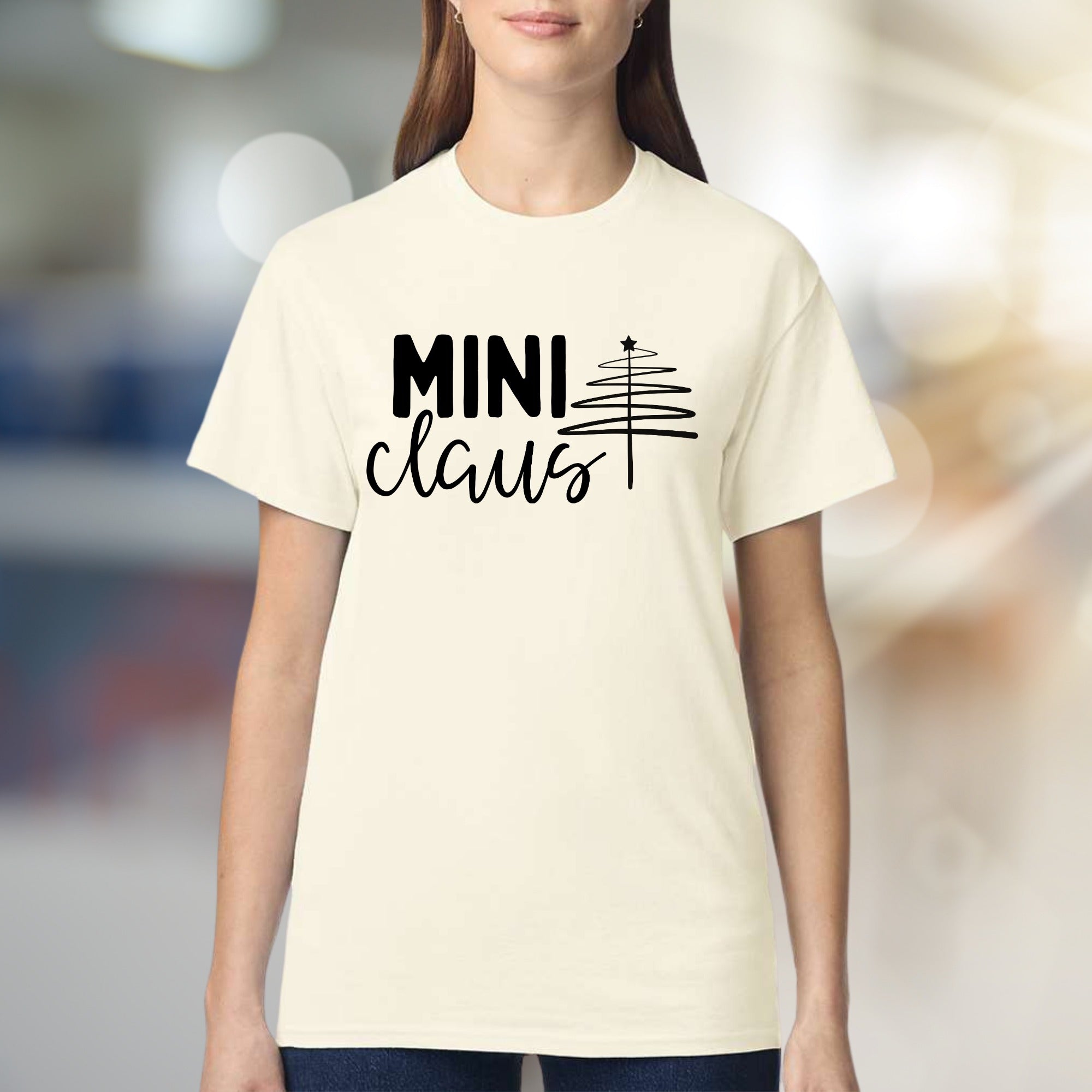 "MINI Claus" Whimsical Christmas Tree Graphic Tee, a Festive Pick for Holiday Enthusiasts