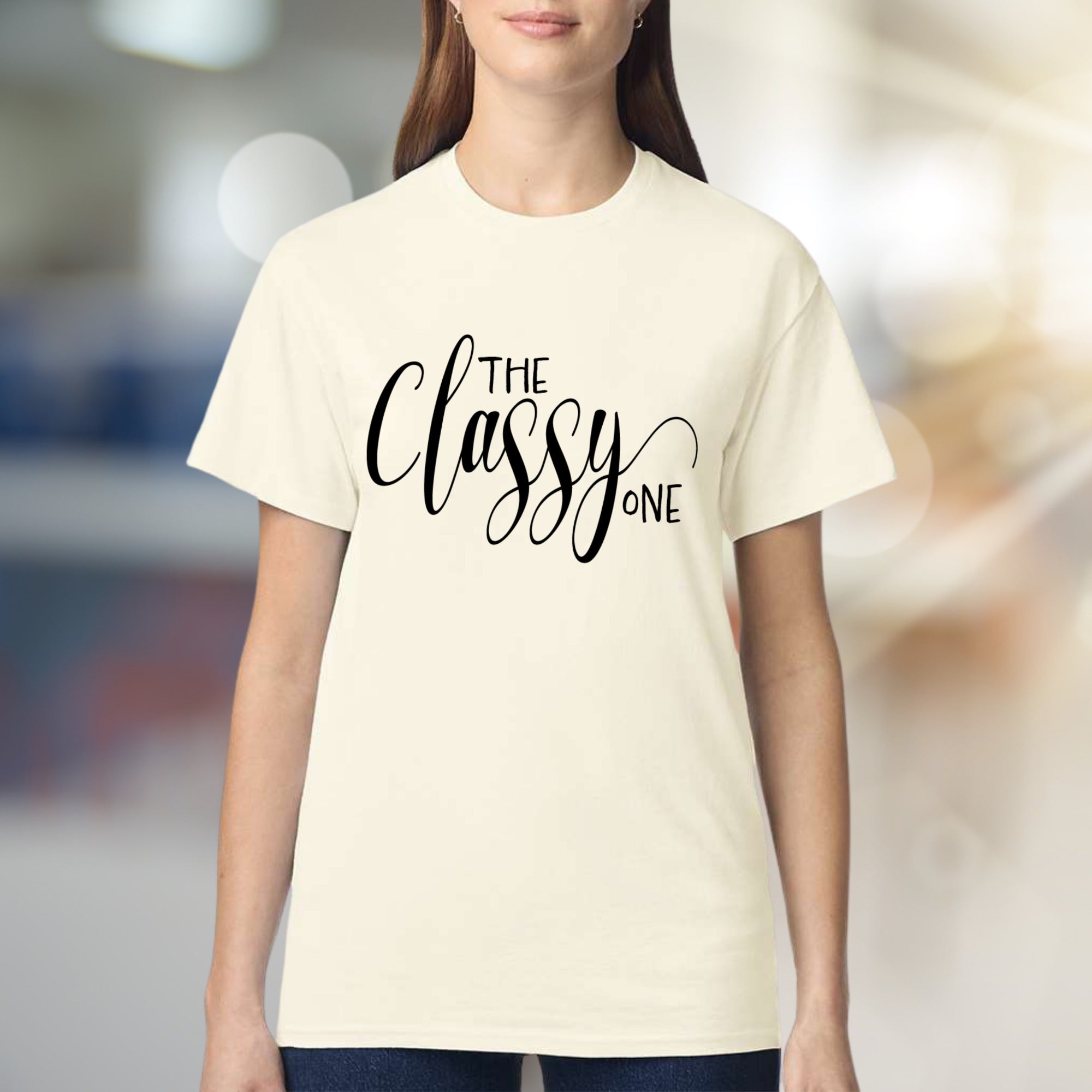 "THE Classy ONE" Elegant Script Graphic Tee, a Chic Statement for Her