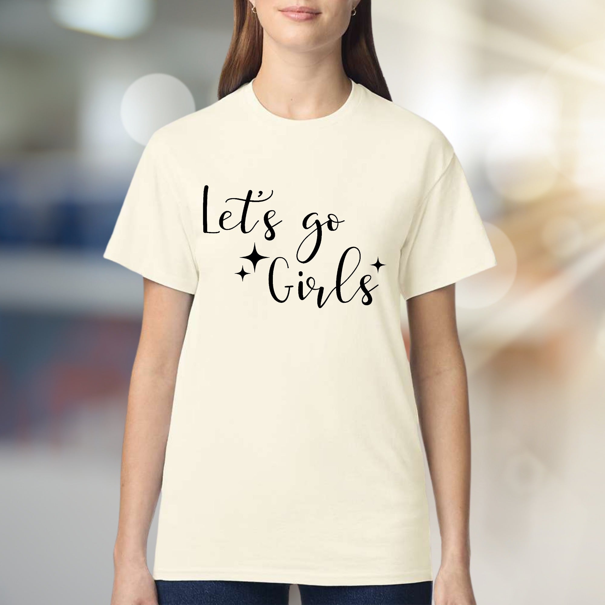 "Let's go Girls" Sparkle Script Graphic Tee, a Fun Western Pick for Friends