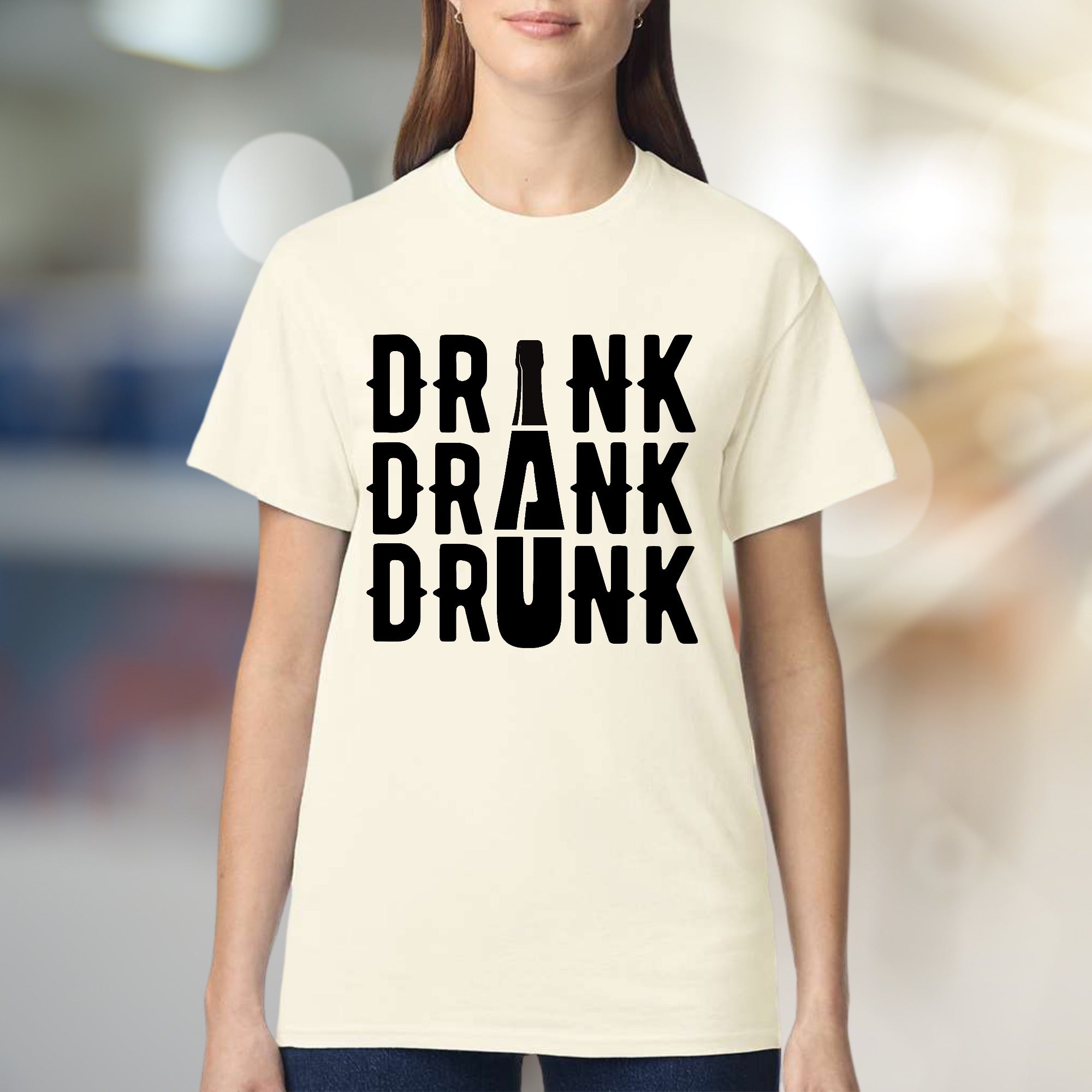 "DRINK DRANK DRUNK" Bar Night Graphic Tee, a Funny Party Pick for Revelers