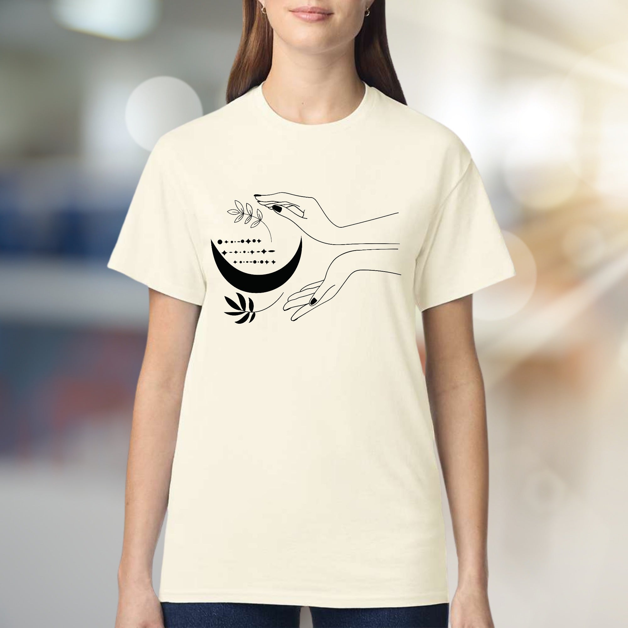 Moonlit Hands & Botanicals Graphic Tee, a Mystical Apparel for Spiritual Souls