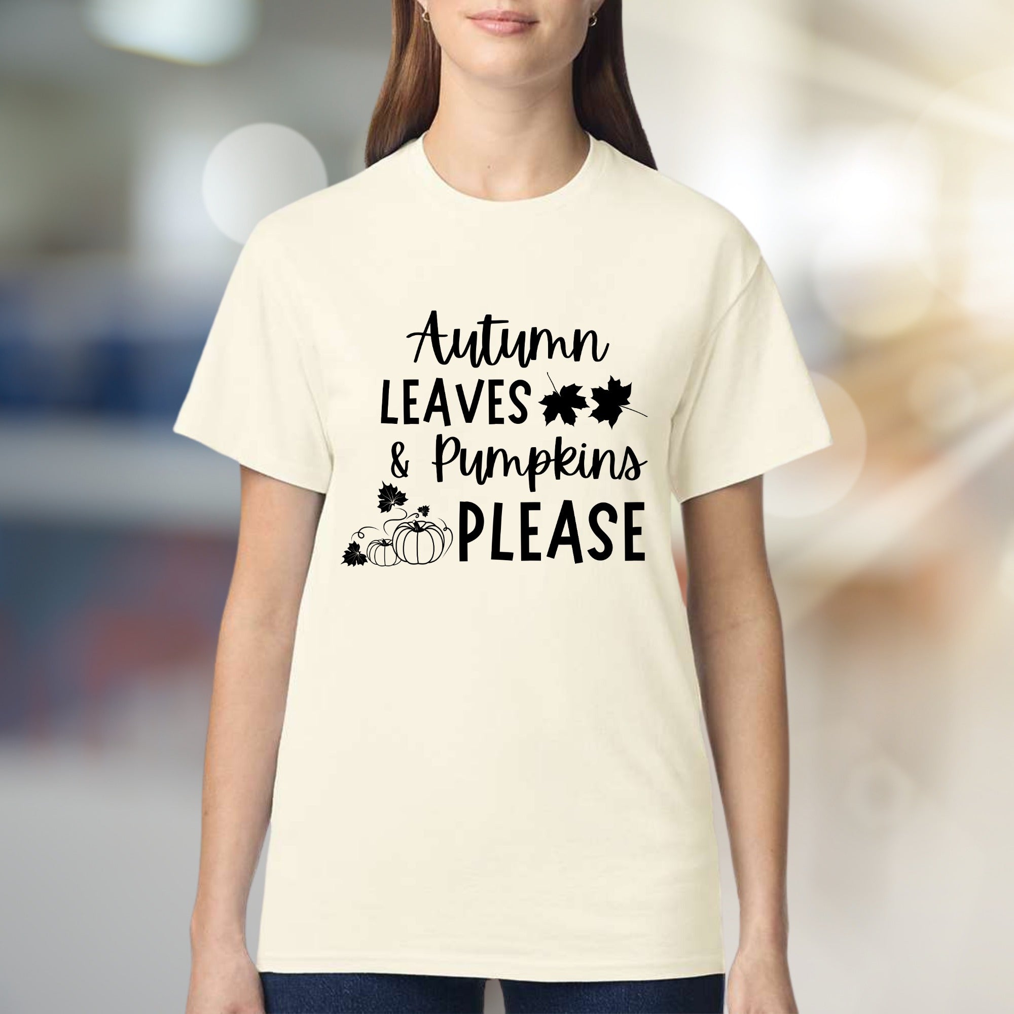 "Autumn Leaves & Pumpkins Please" Fall Graphic Tee, a Cozy Autumn Pick for Harvest Lovers