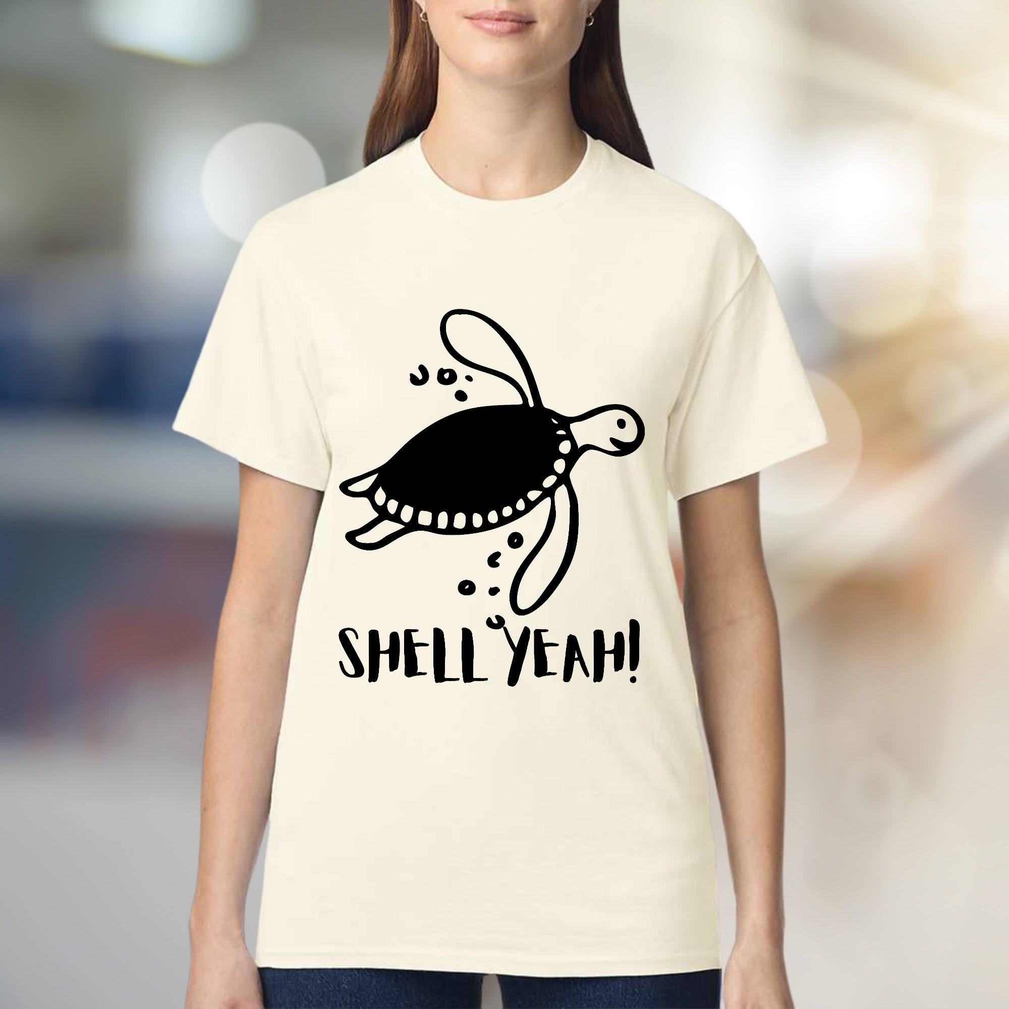 "SHELL YEAH!" Cheerful Sea Turtle Graphic Tee, a Nature-Loving Pick for Ocean Enthusiasts