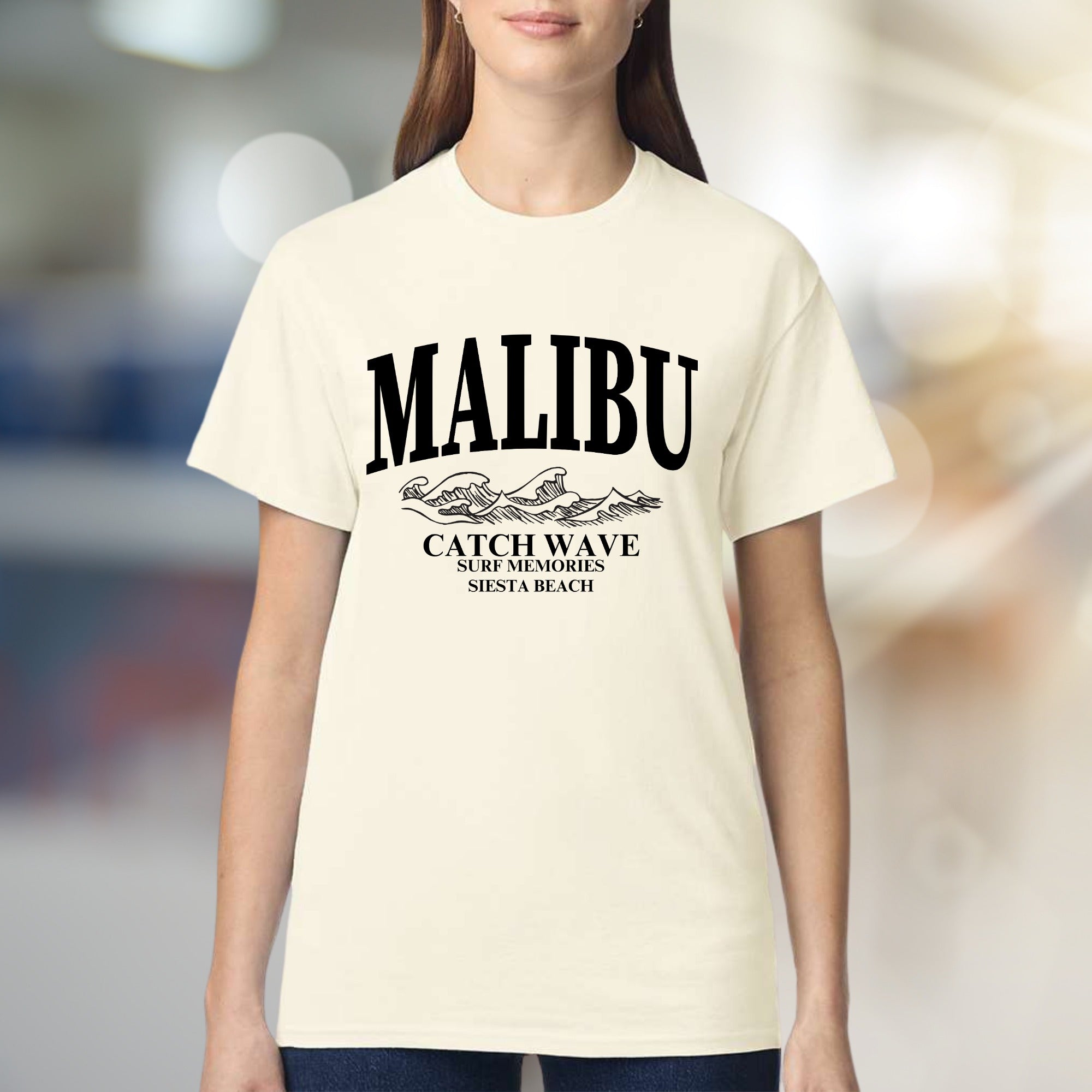 "MALIBU Catch Wave" Surf Memories Graphic Tee, a Coastal Vibe Pick for Beach Lovers