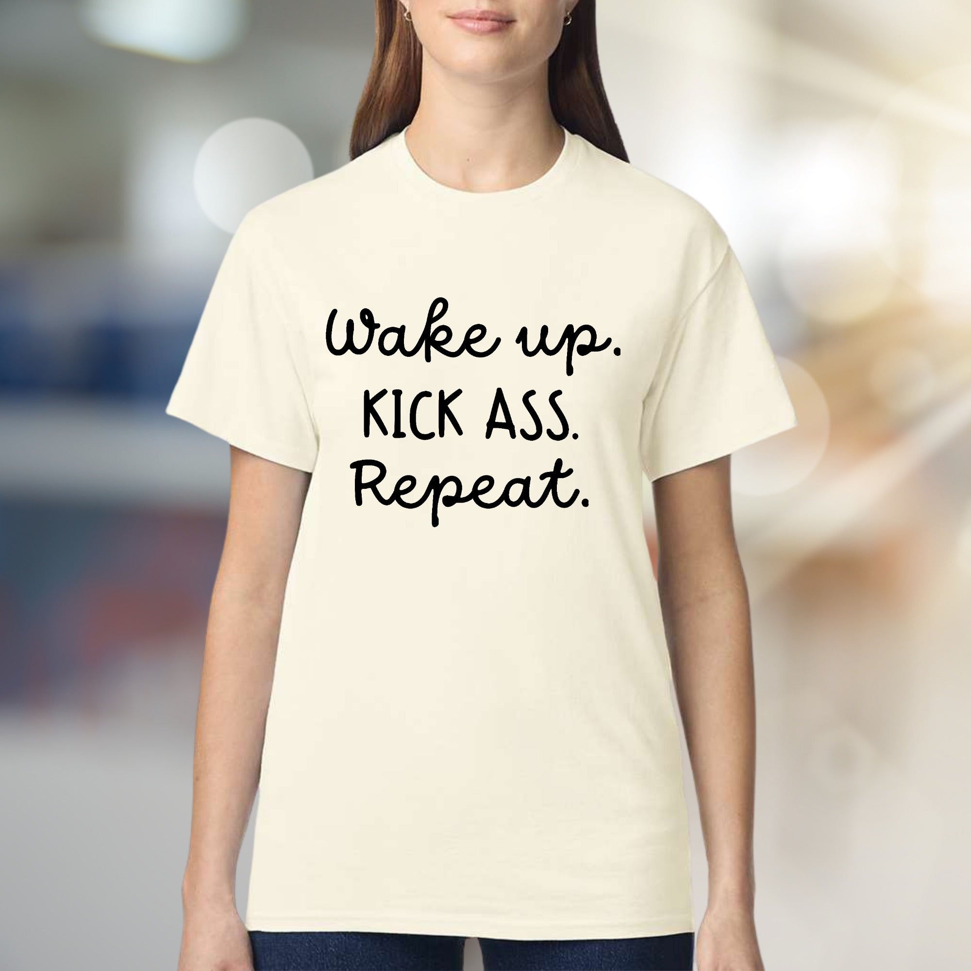 "Wake Up. Kick Ass. Repeat." Motivational Graphic Tee, a Bold Pick for Go-Getters