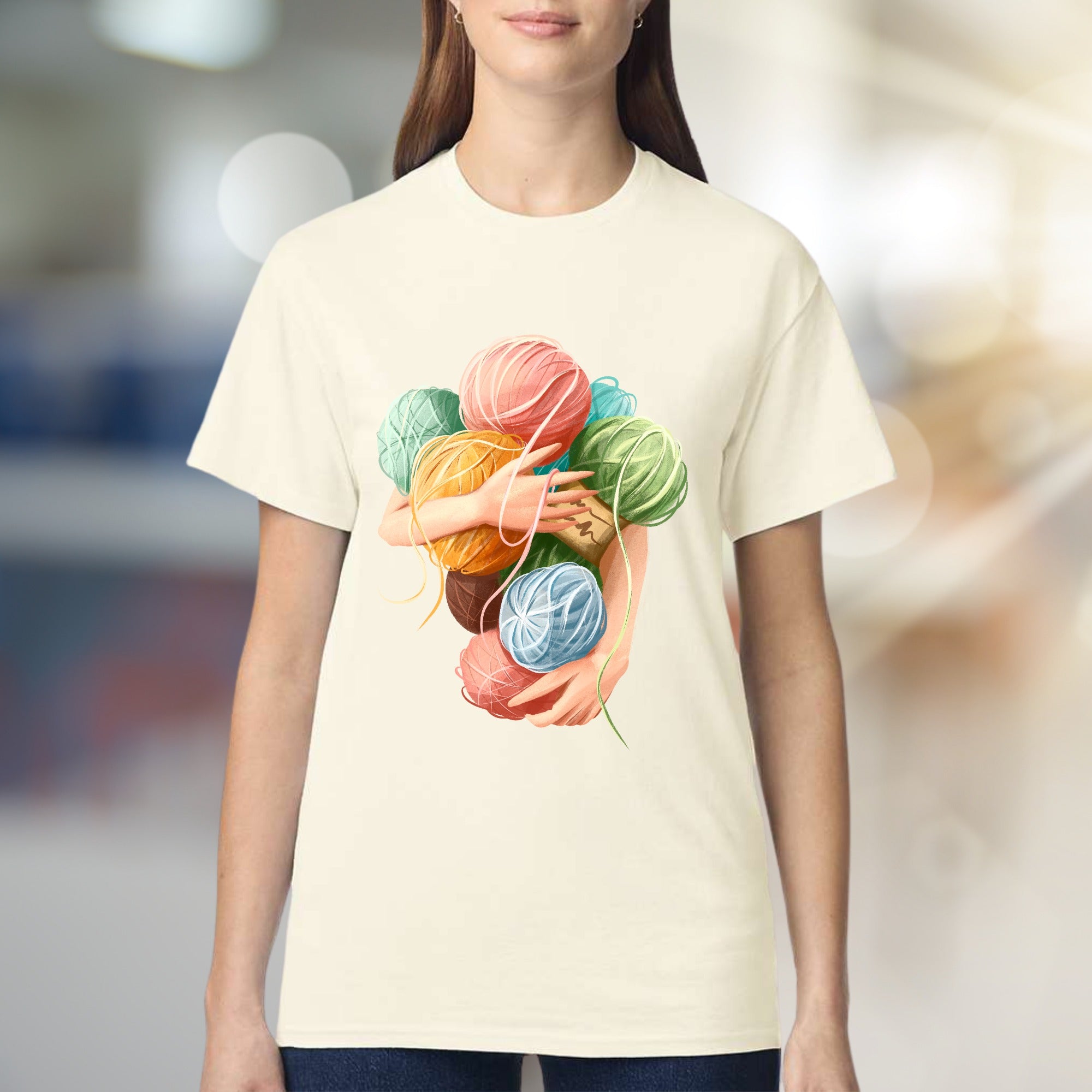 Hugging Yarn Balls Graphic Tee, A Crafty Pick for Makers