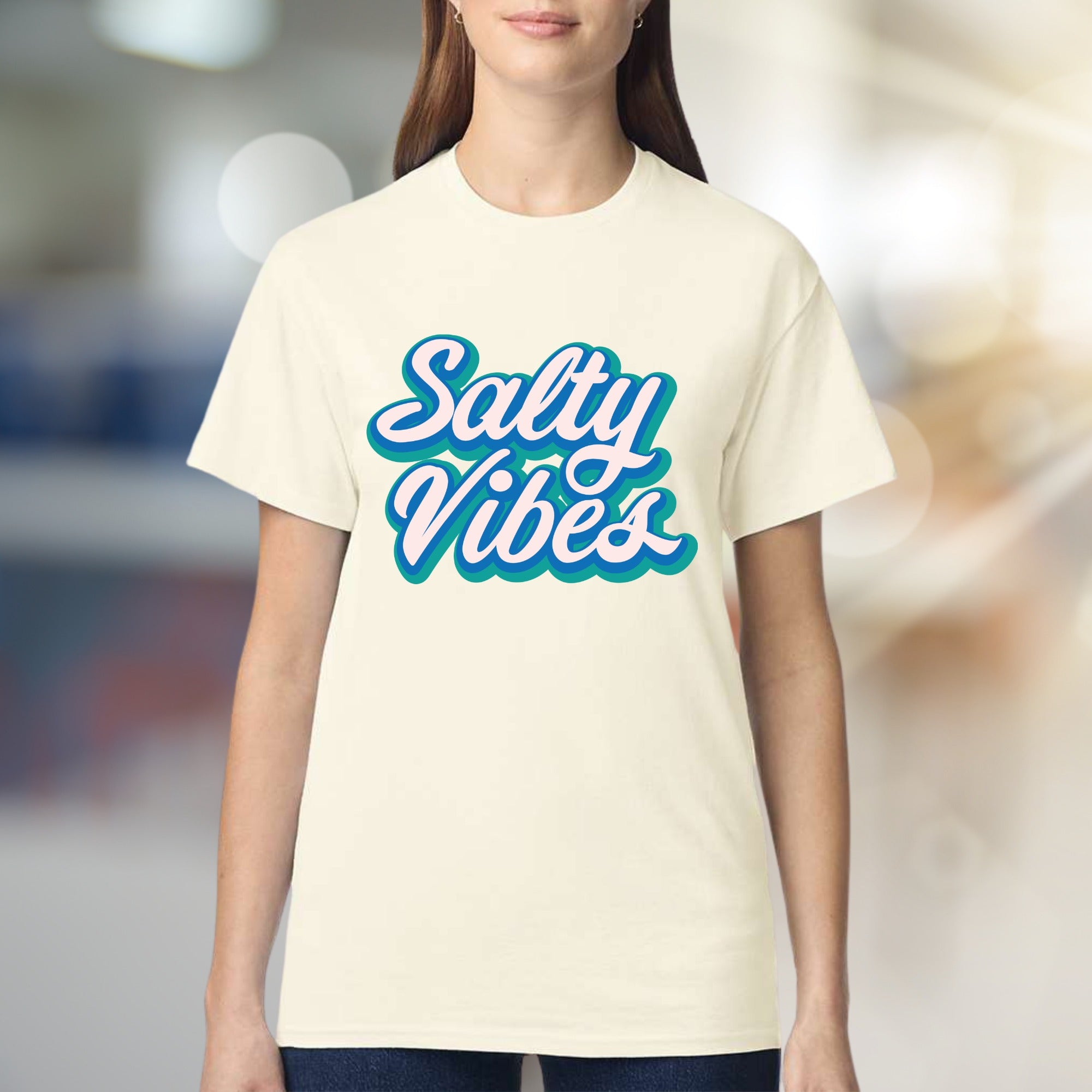 "Salty Vibes" Retro Summer Graphic Tee, a Beachy Pick for Free Spirits