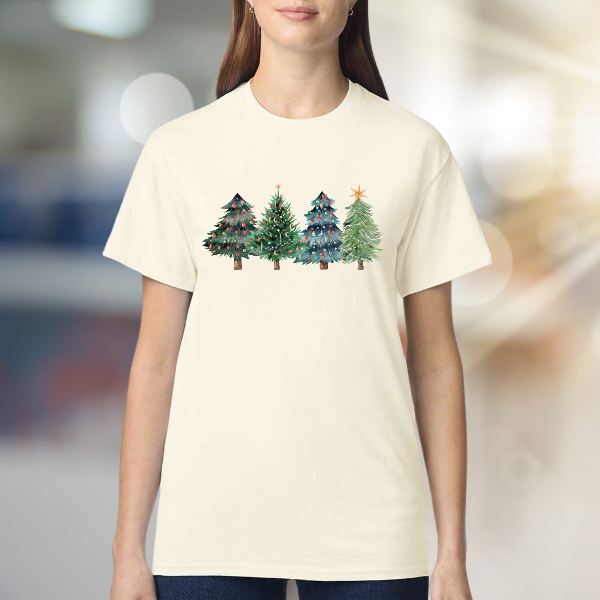 Watercolor Christmas Trees Graphic Tee, a Festive Holiday Pick for Everyone