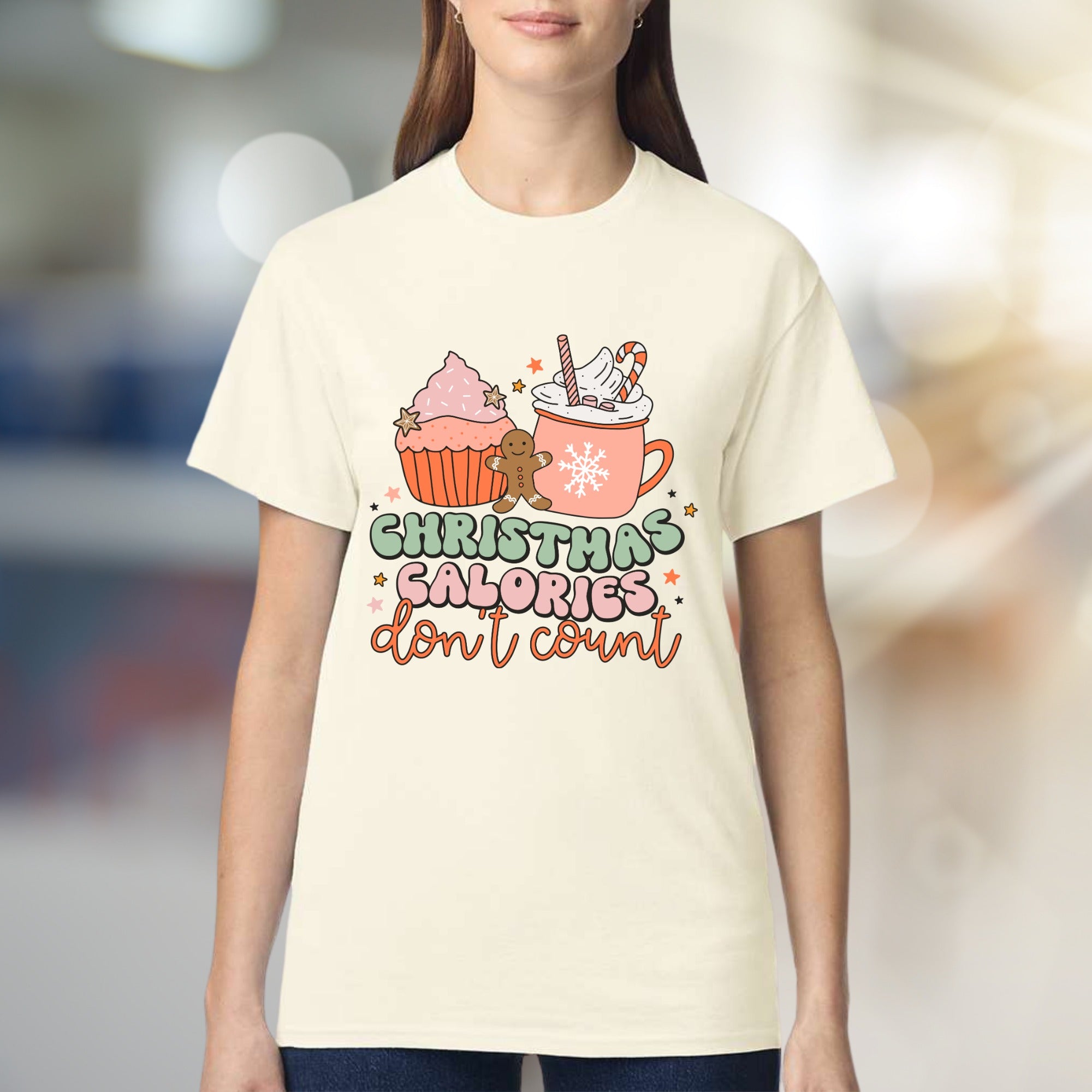 "Christmas Calories Don't Count" Holiday Humor Graphic Tee, A Merry Statement for Foodies