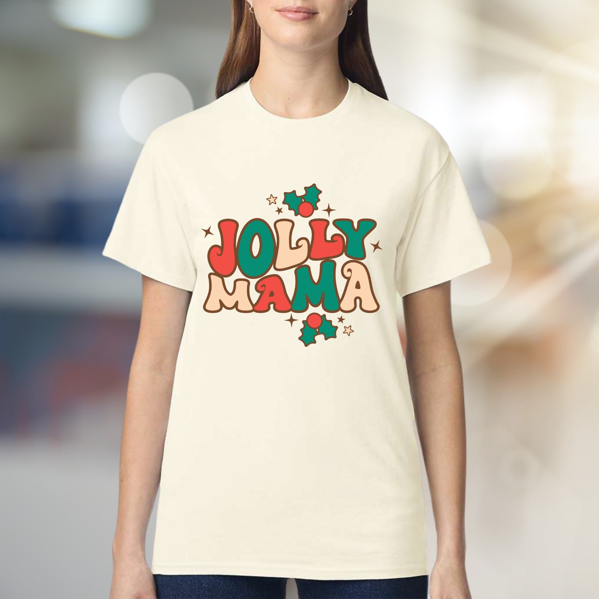"Jolly Mama" Retro Christmas Graphic Tee, a Festive Pick for Merry Moms