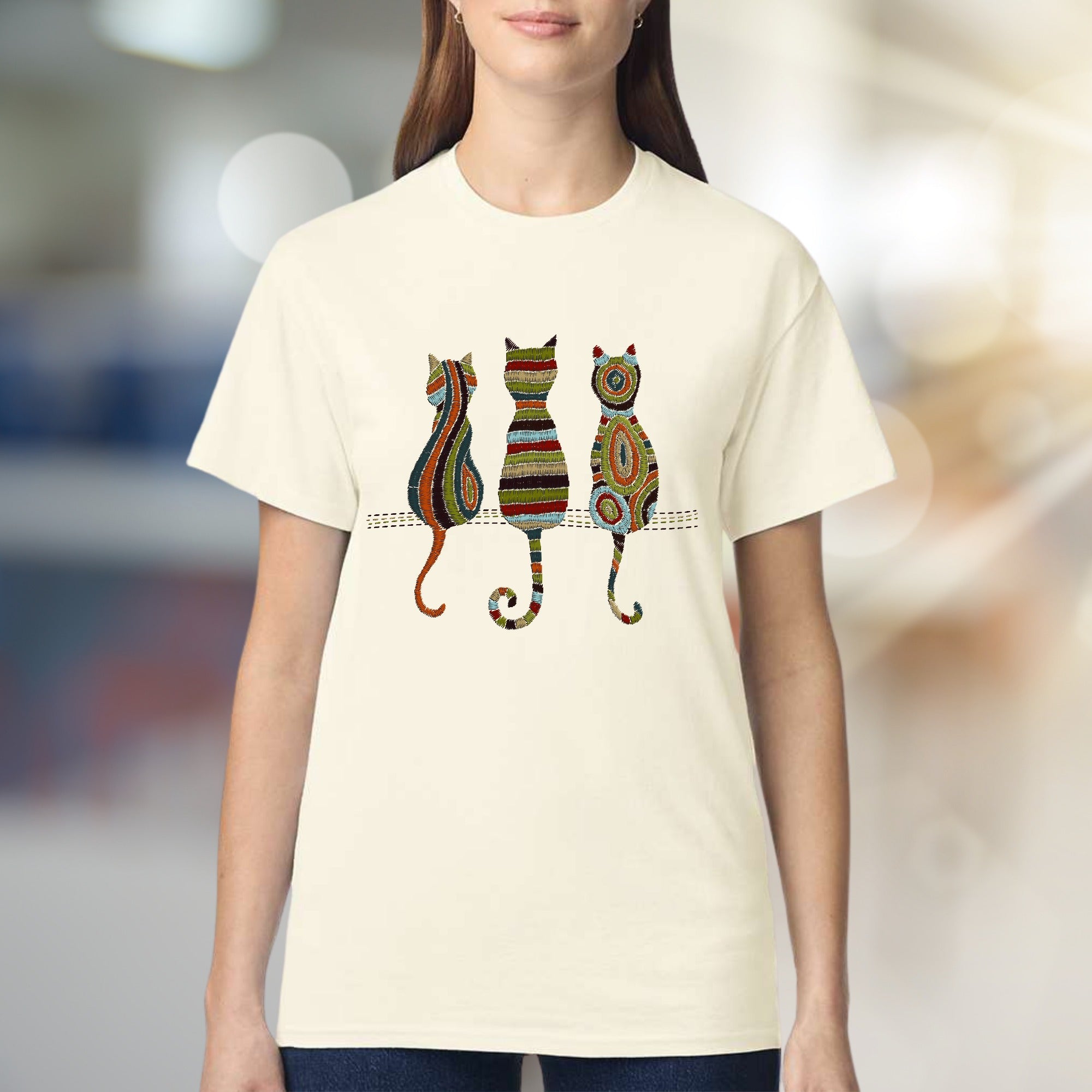 Abstract Cat Trio Art Graphic Tee, A Bohemian Chic Pick for Feline Lovers
