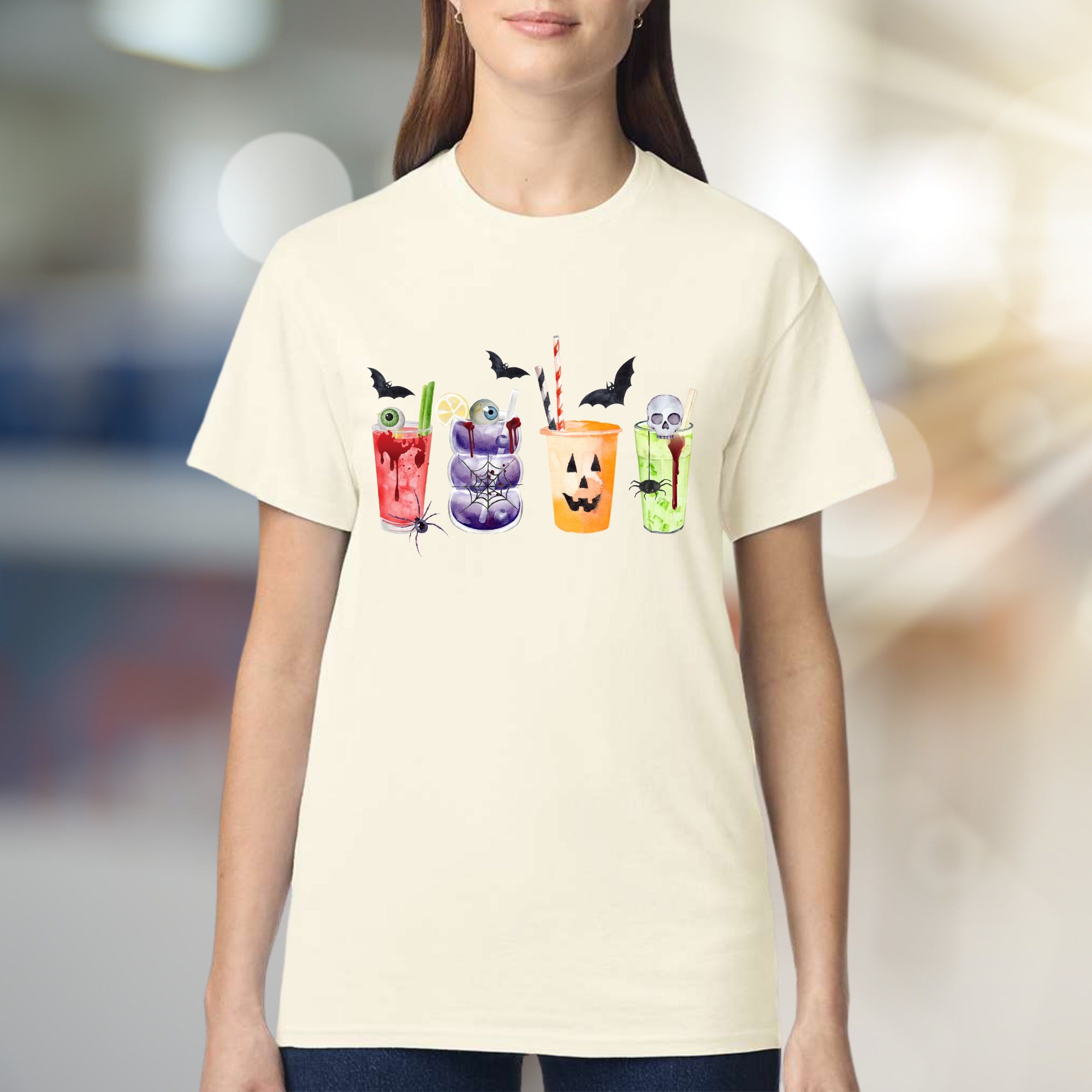 Spooky Sips Halloween Graphic Tee, A Creepy Cocktail Pick for Enthusiasts