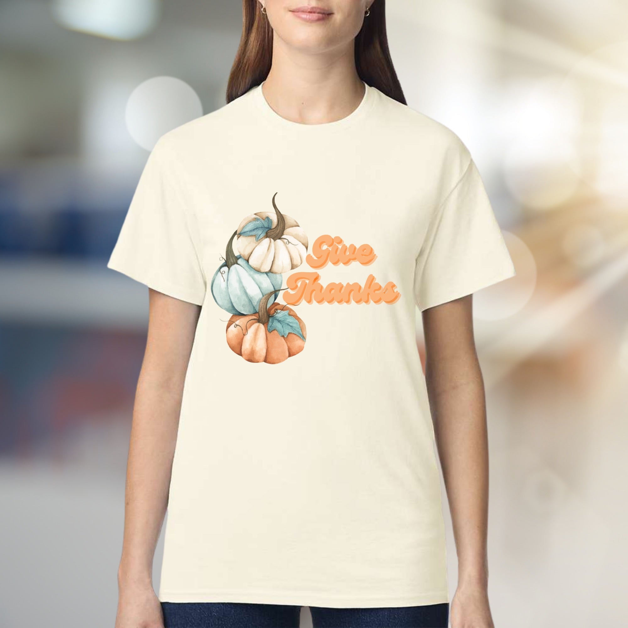 "Give Thanks" Autumn Pumpkins Graphic Tee, a Harvest Season Pick for Everyone