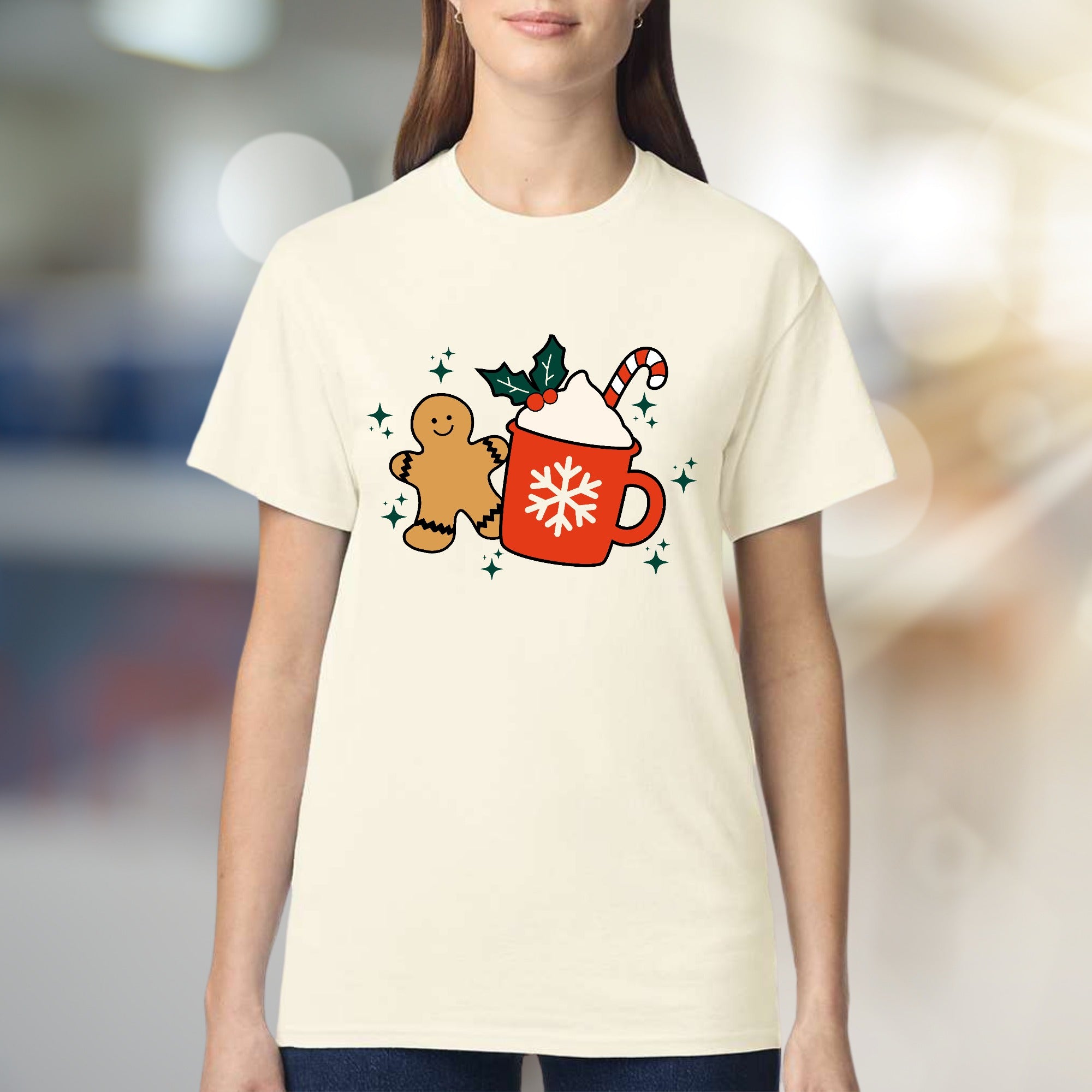 Gingerbread Hot Cocoa Graphic Tee, A Festive Comfort Pick for Holiday Enthusiasts