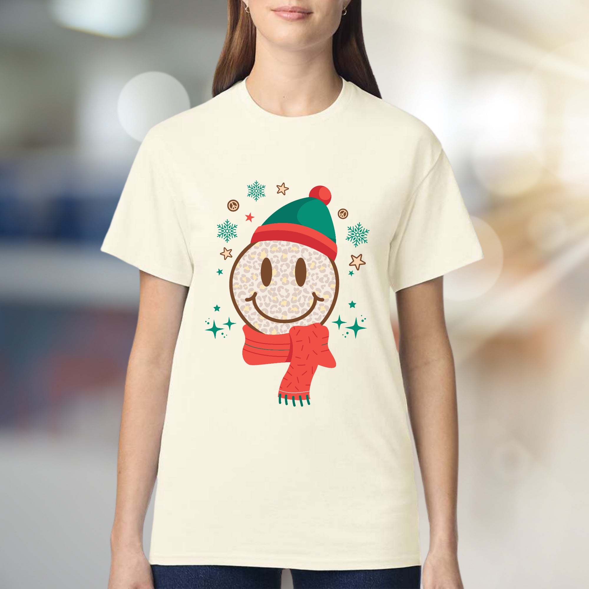 Leopard Smile Face Graphic Tee, a Festive Holiday Vibe for Everyone
