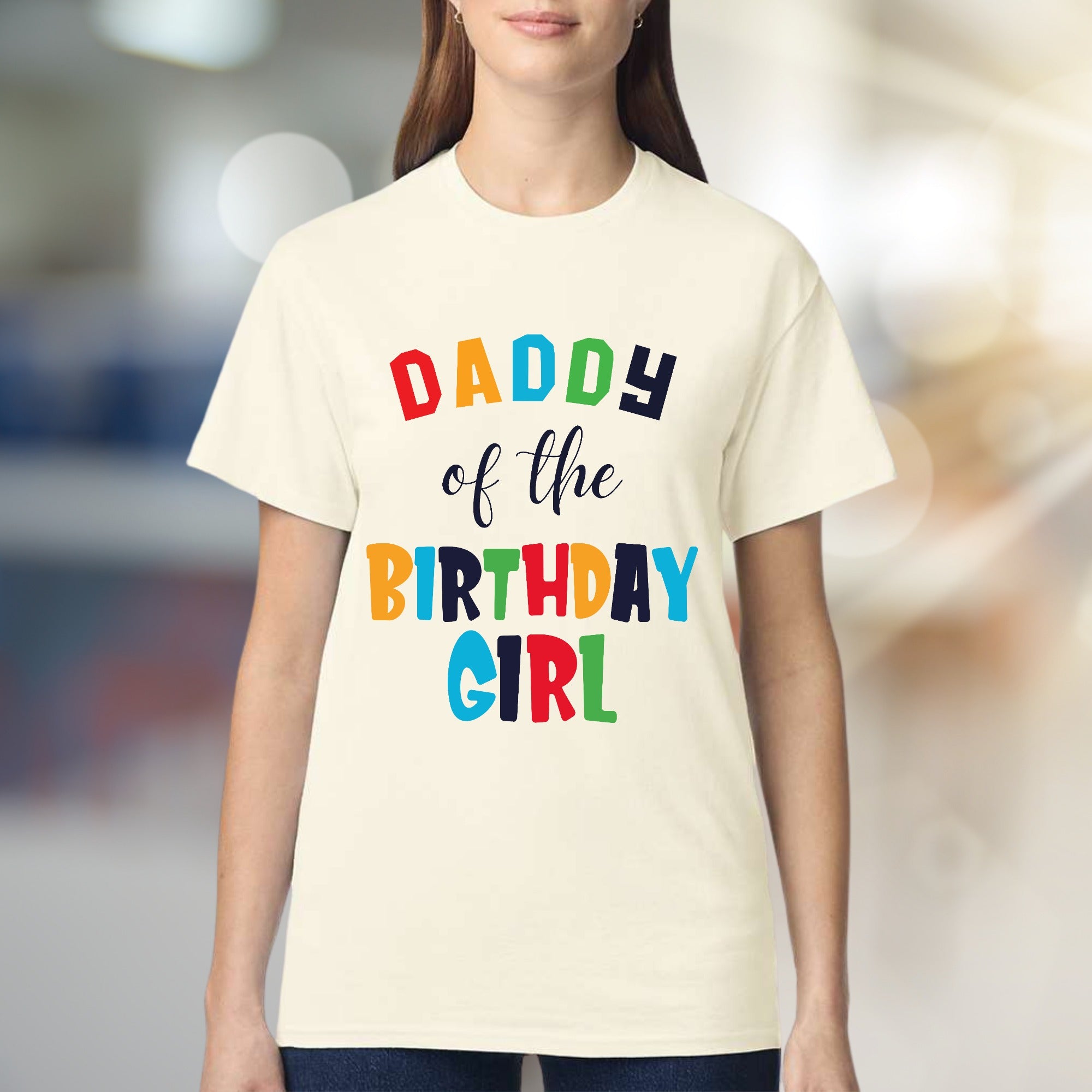 "DADDY of the BIRTHDAY GIRL" Colorful Block Letters Graphic Tee, a Celebration Pick for Fathers and Family