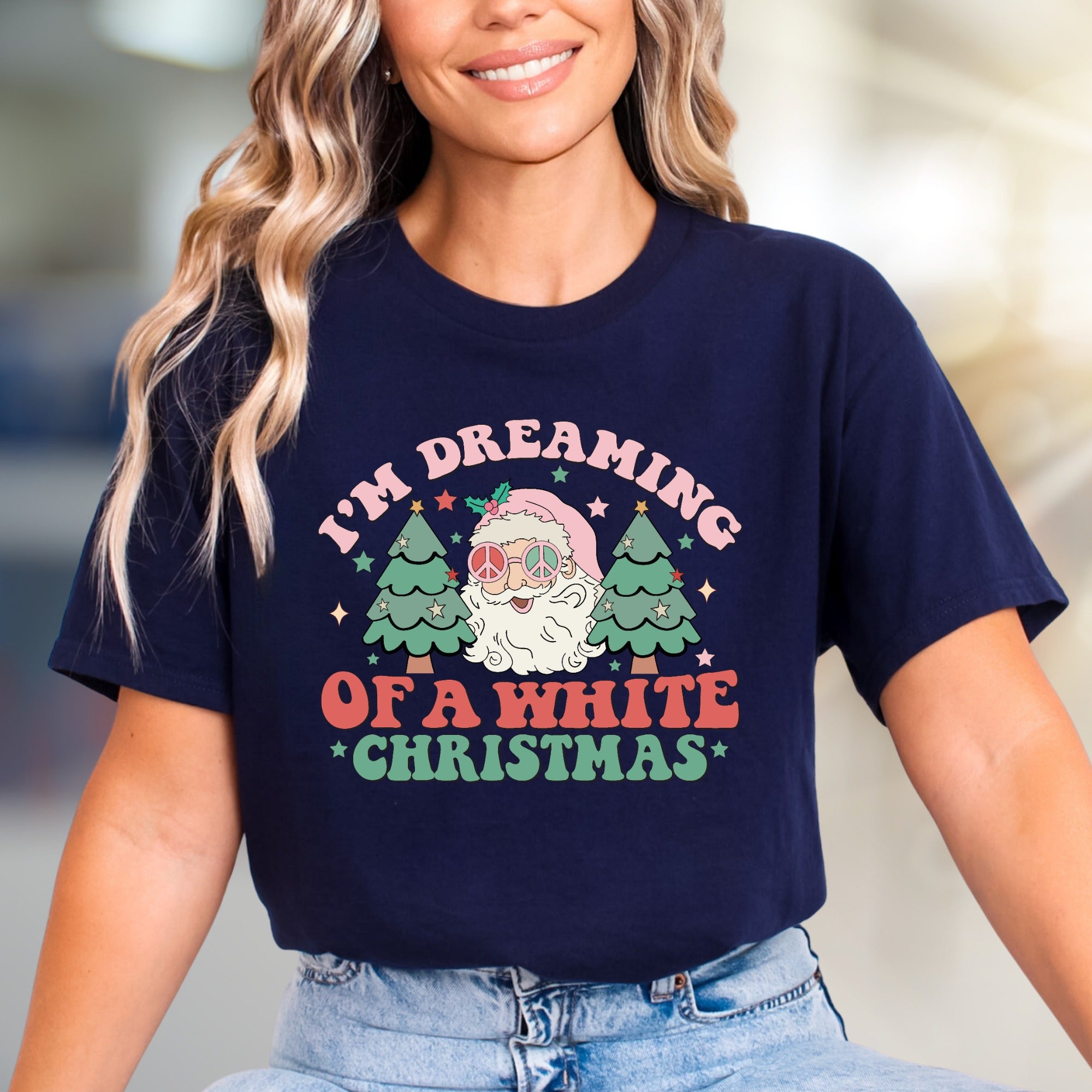 "I'm Dreaming of a White Christmas" Retro Santa Graphic Tee, a Festive Comfort Pick for Holiday Enthusiasts