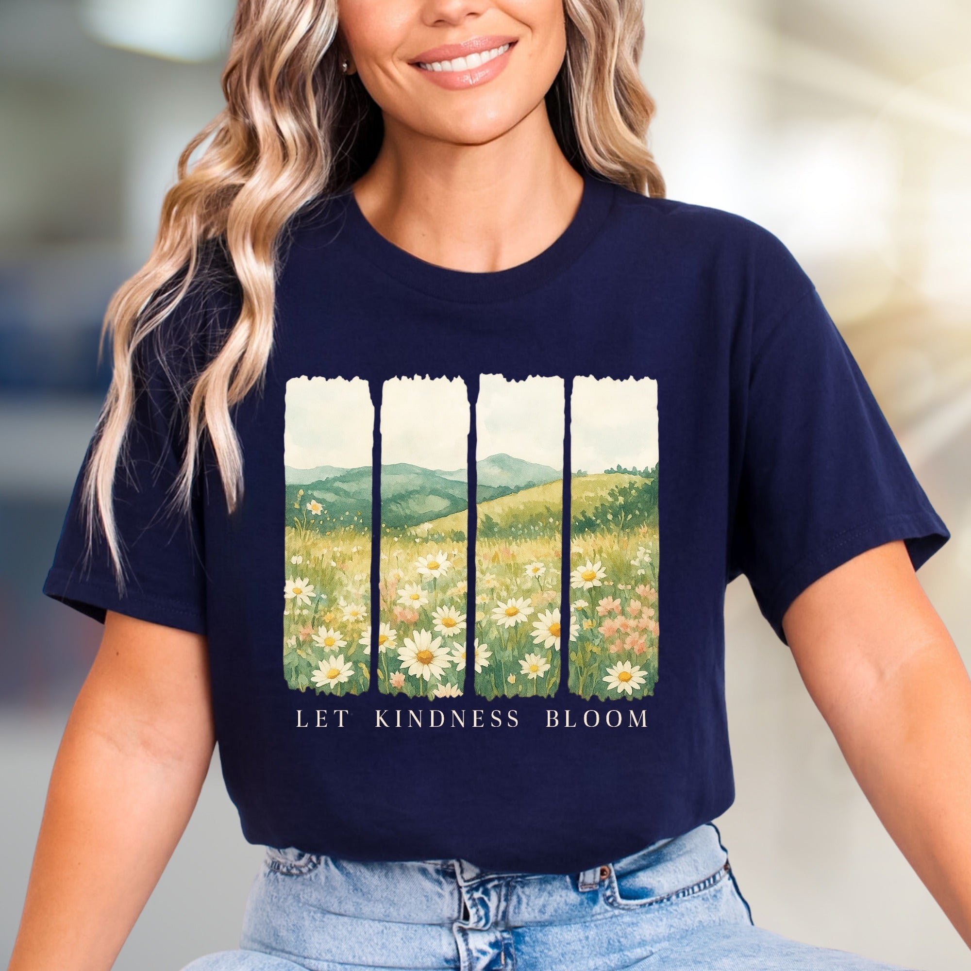 "Let Kindness Bloom" Meadow Graphic Tee, a Nature-Inspired Pick for Uplifters