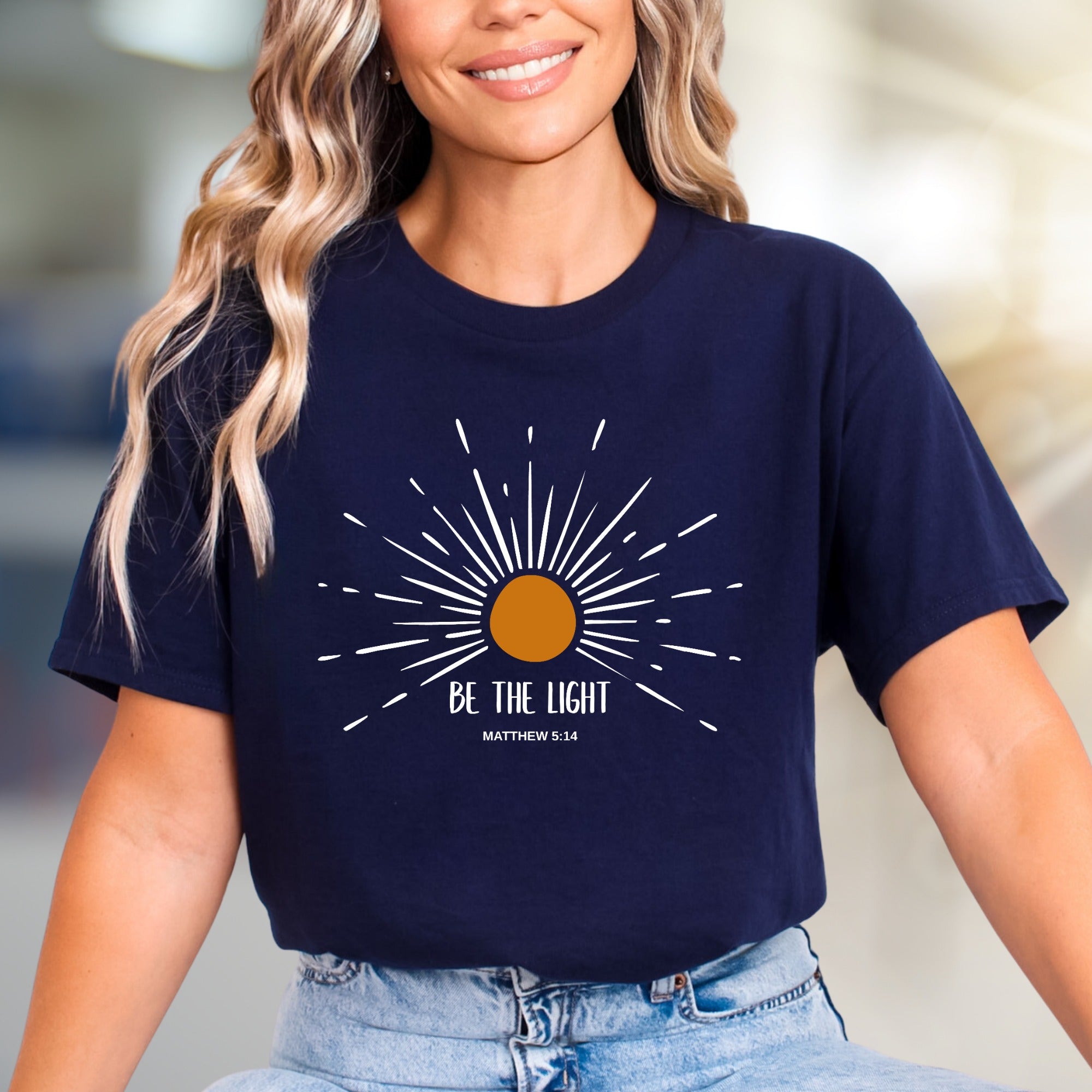 "Be The Light" Matthew 5:14 Scripture Graphic Tee, an Uplifting Christian Pick for Believers