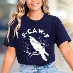 “F-CAW-F” Crow on Branch Graphic Tee, a Spooky Chic Pick for Dark Academics