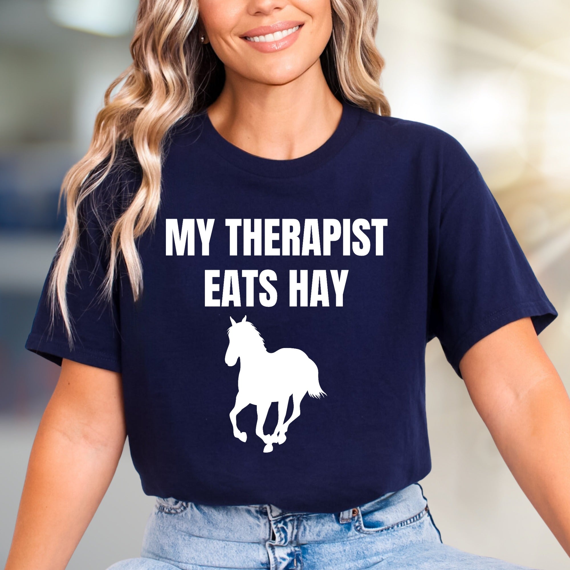 "My Therapist Eats Hay" Horse Graphic Tee, a Funny Equestrian Pick for Horse Lovers