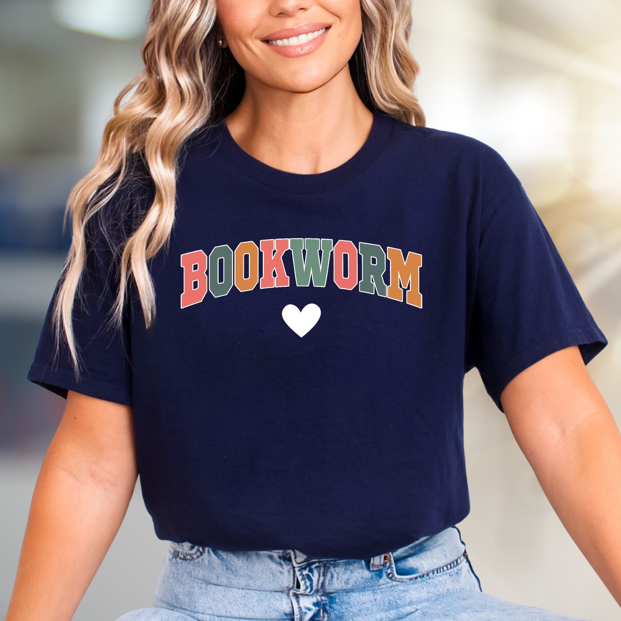 "BOOKWORM" Playful Arch Graphic Tee, a Literary Enthusiast's Everyday Style