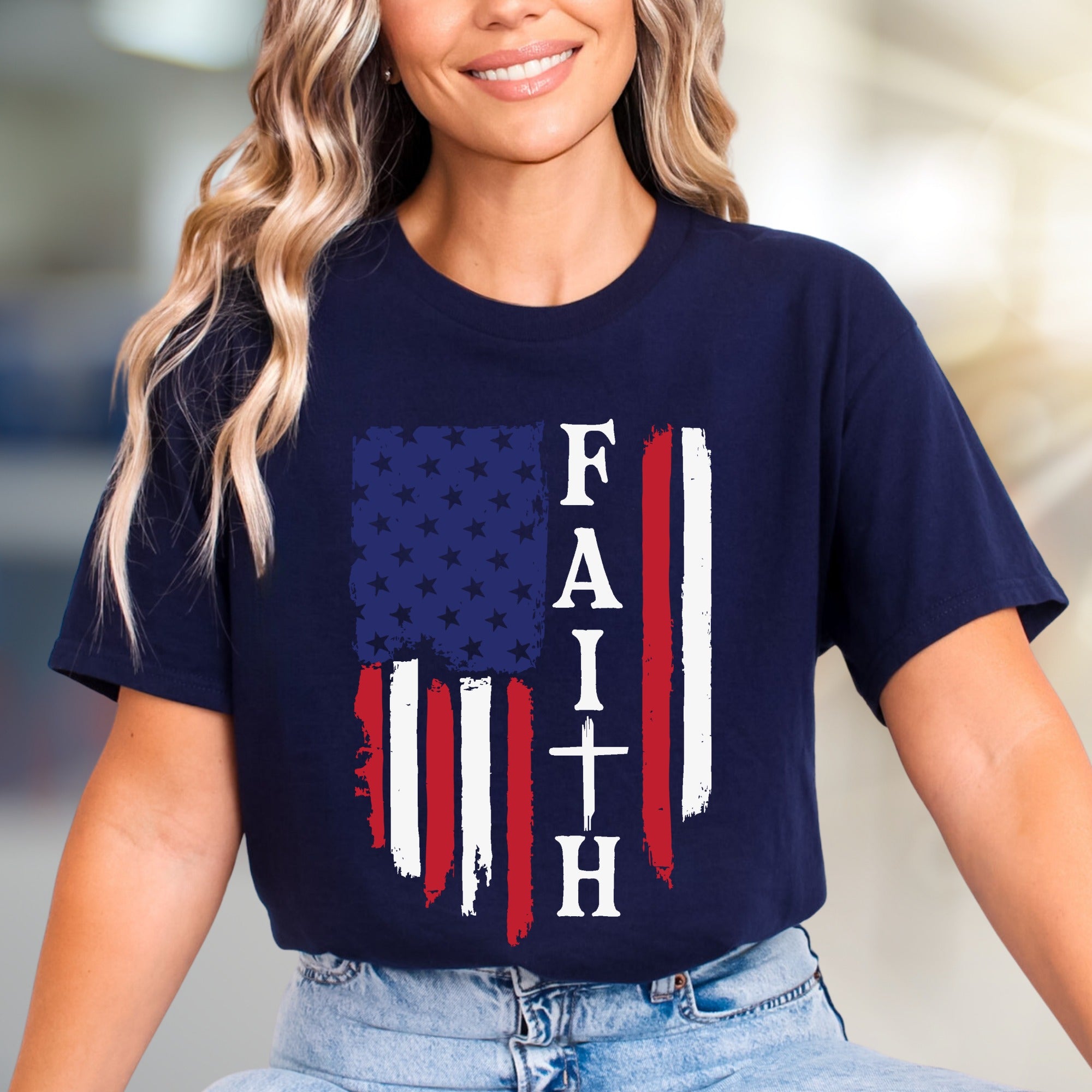 "FAITH" American Flag Graphic Tee, a Patriotic Expression for Believers