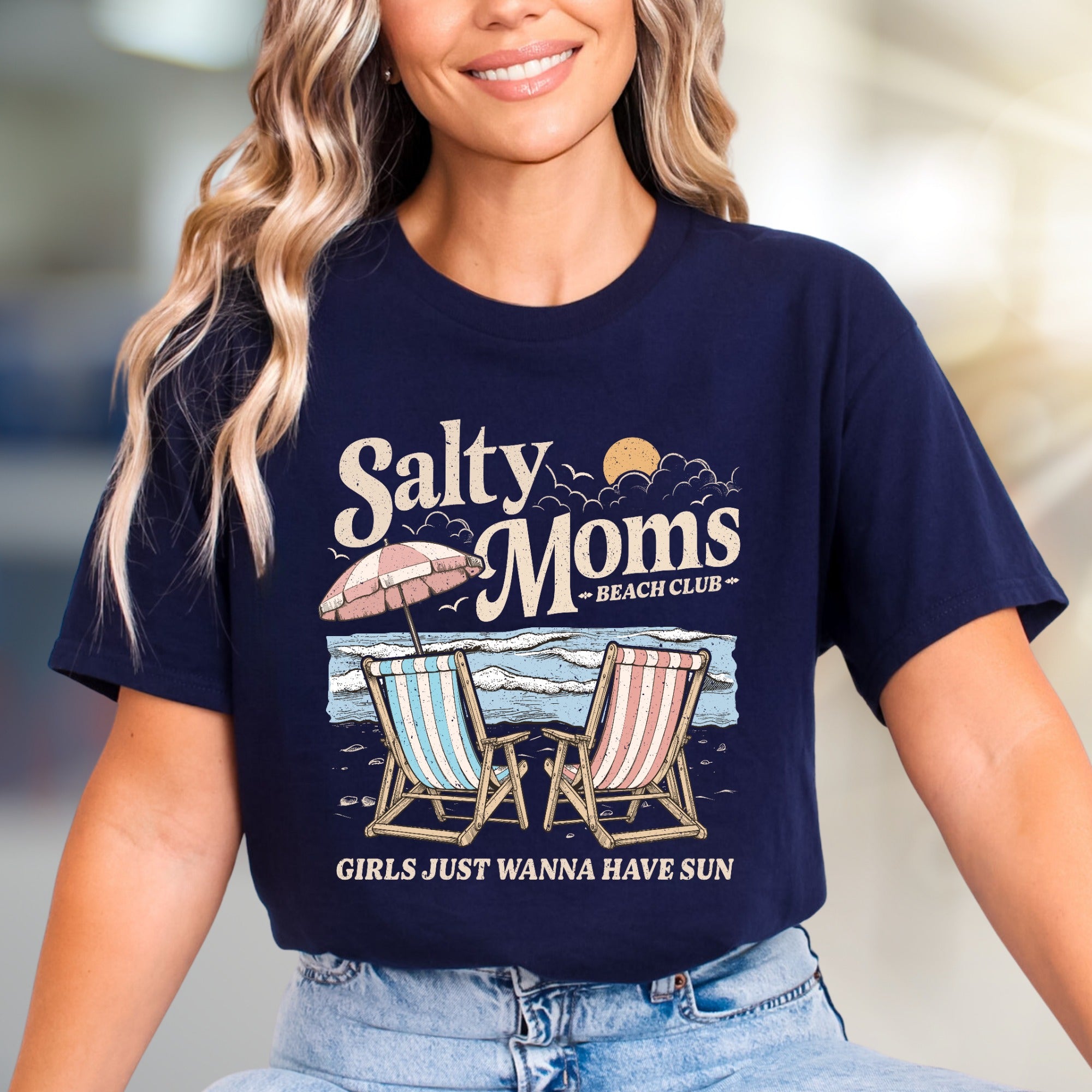 "Salty Moms Beach Club" Retro Graphic Tee, a Summer Niche Pick for Vacation Lovers