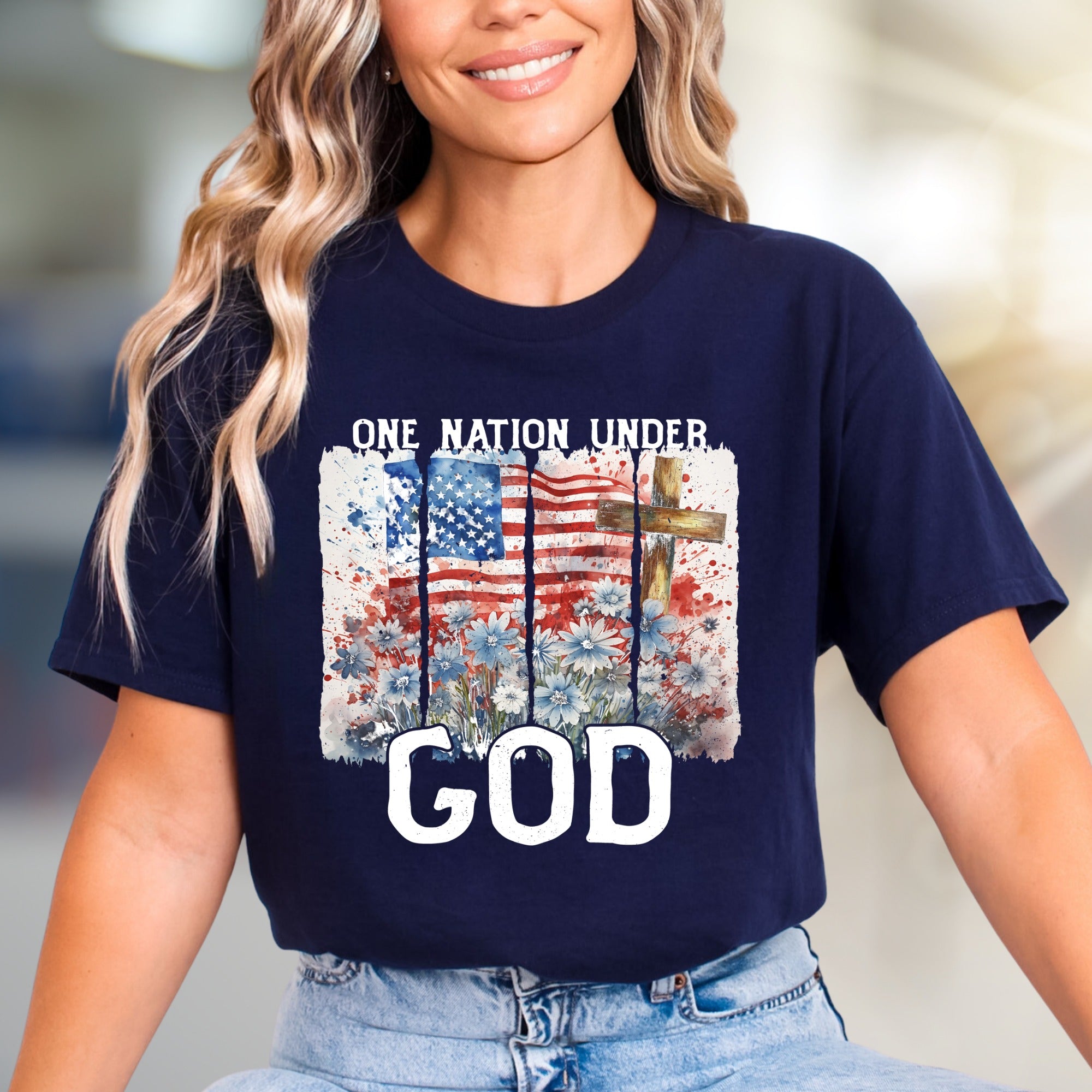 "ONE NATION UNDER GOD" American Flag Graphic Tee, a Patriotic Faith Pick for All