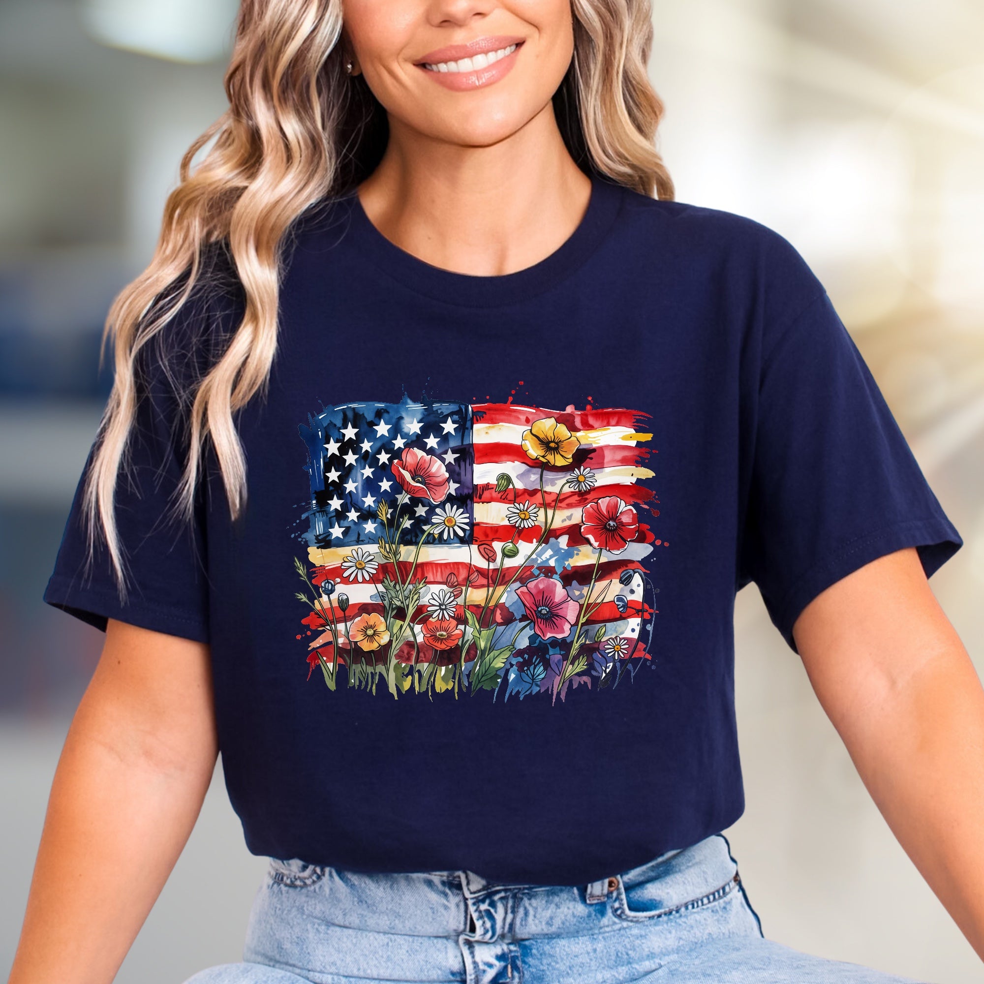 Floral America Graphic Tee, a Patriotic Art Pick for Everyone