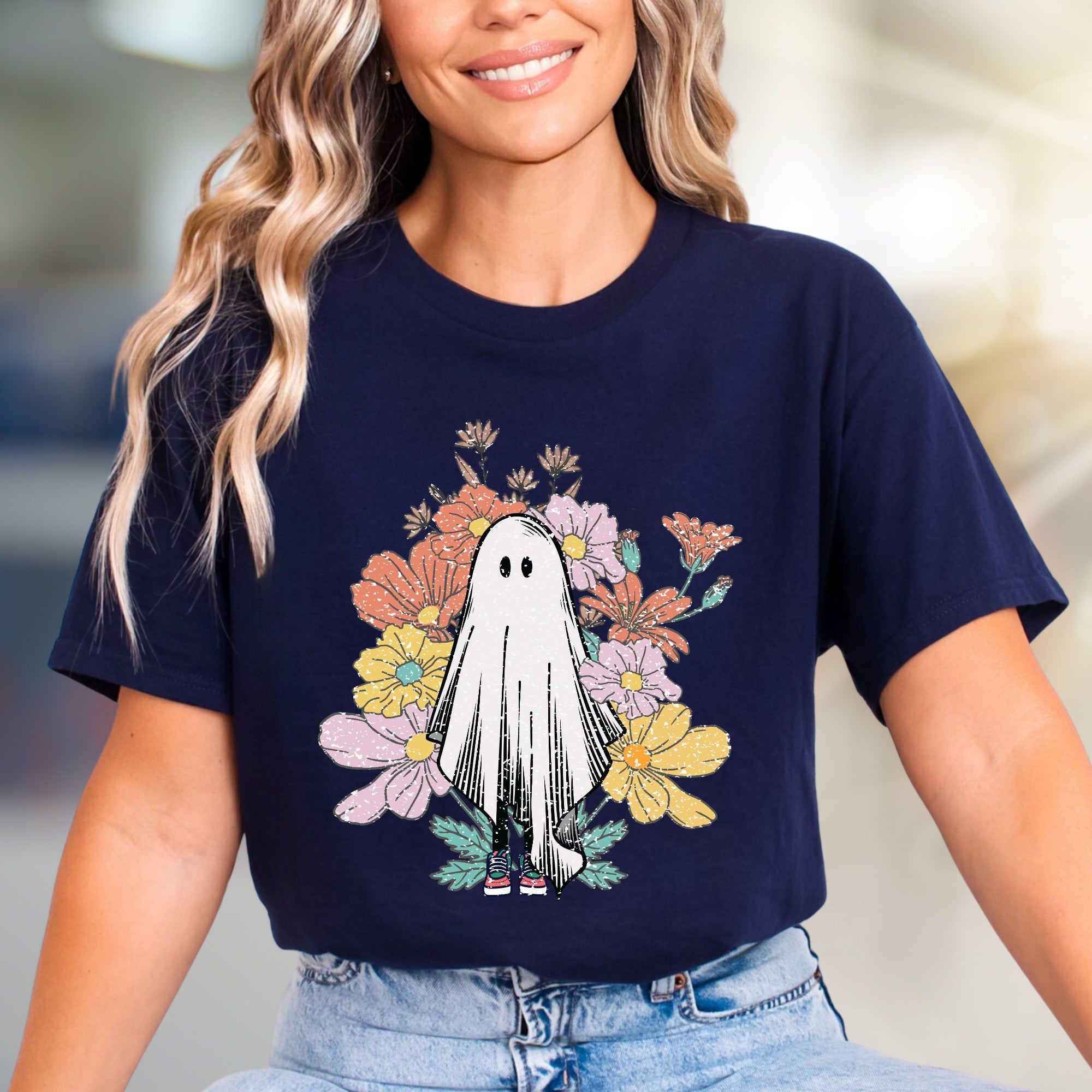 Floral Ghost Aesthetic Graphic Tee, a Whimsical Pick for Halloween & Beyond