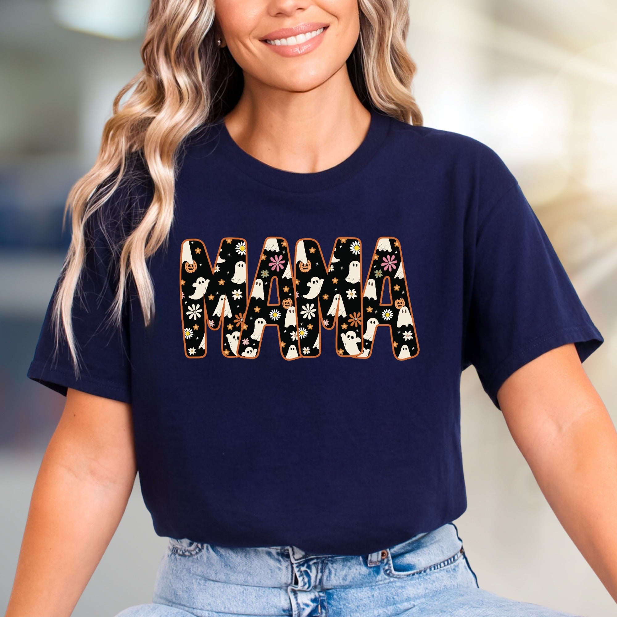 "MAMA" Spooky Floral Graphic Tee, a Retro-Spooky Pick for Halloween Lovers