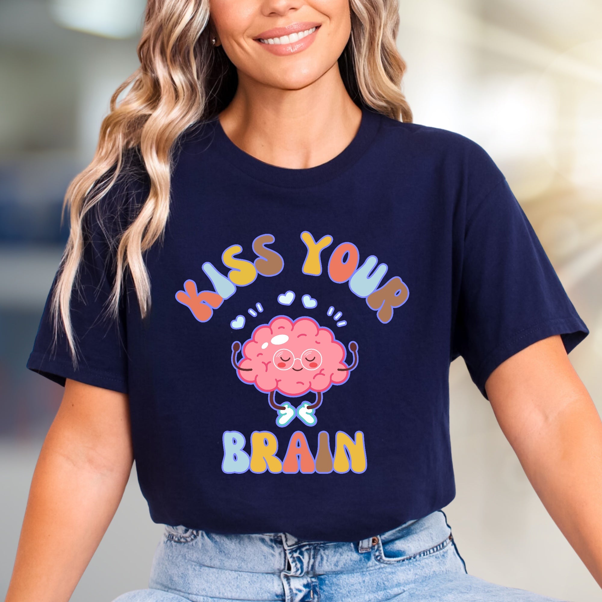"Kiss Your Brain" Whimsical Brain Graphic Tee, a Self-Care Pick for Everyone