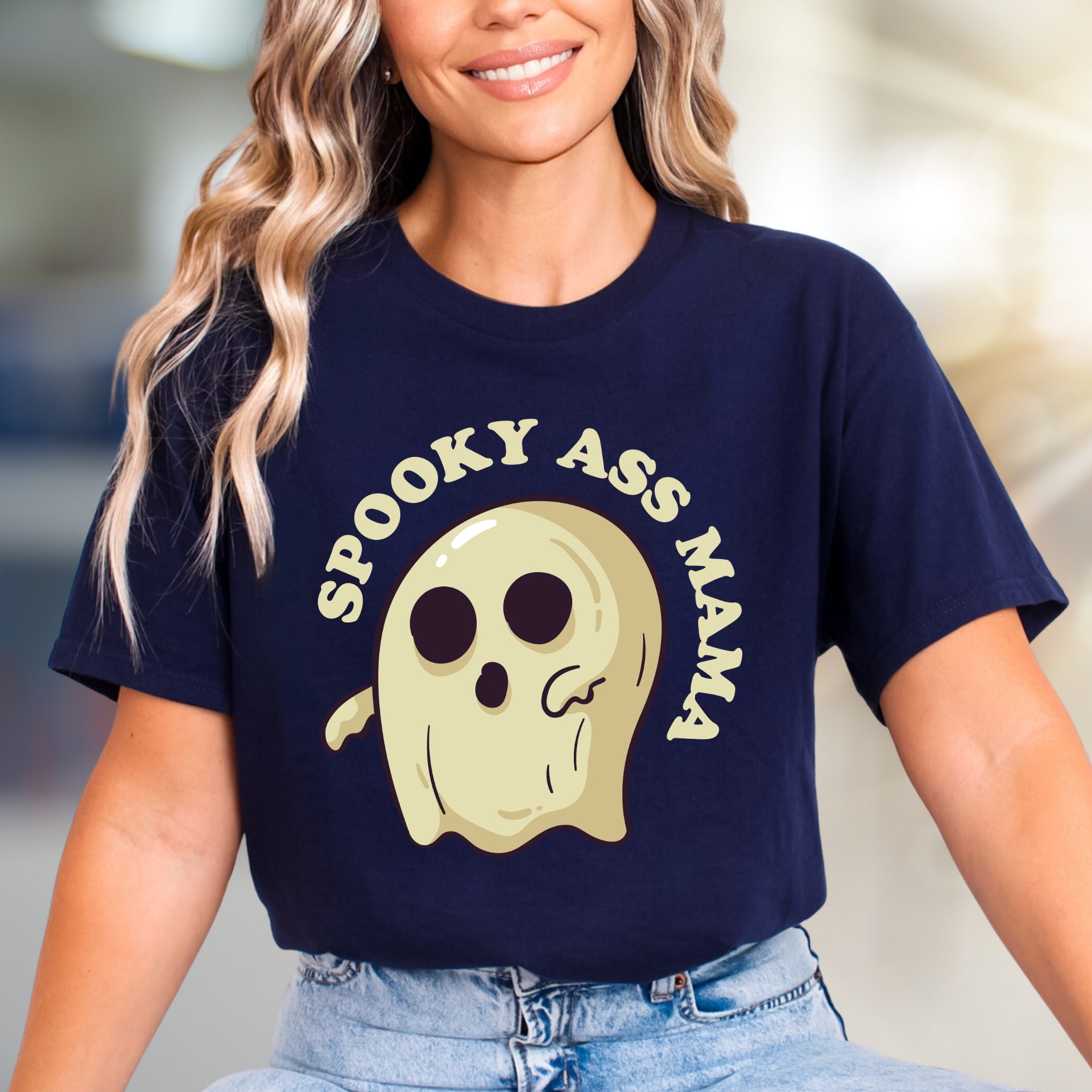 "SPOOKY ASS MAMA" Ghost Graphic Tee, a Quirky Halloween Pick for Moms