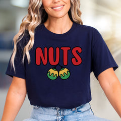 "NUTS" Holiday Balls Graphic Tee, a Festive Pick for Humor Enthusiasts
