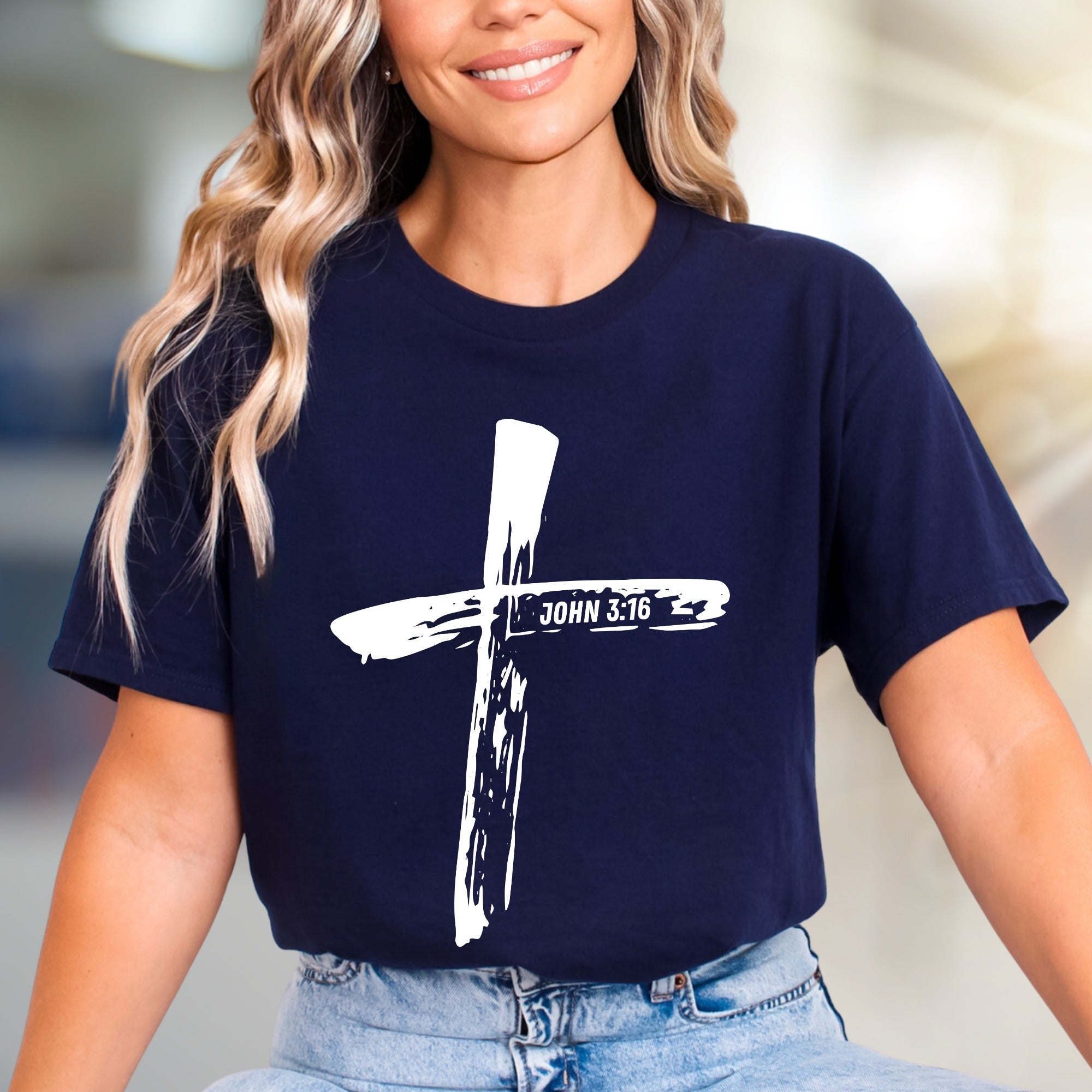 "JOHN 3:16" Brushstroke Cross Graphic Tee, a Faith-Inspired Pick for Believers