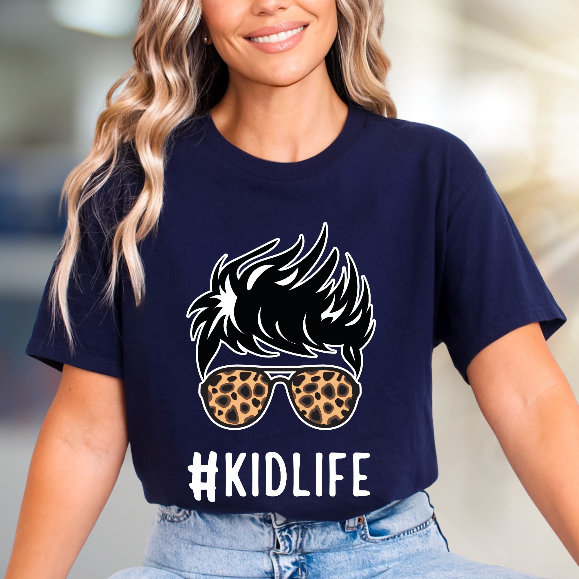 #KIDLIFE Messy Hair Bun Leopard Sunglasses Graphic Tee, a Mom Life Pick for Parents