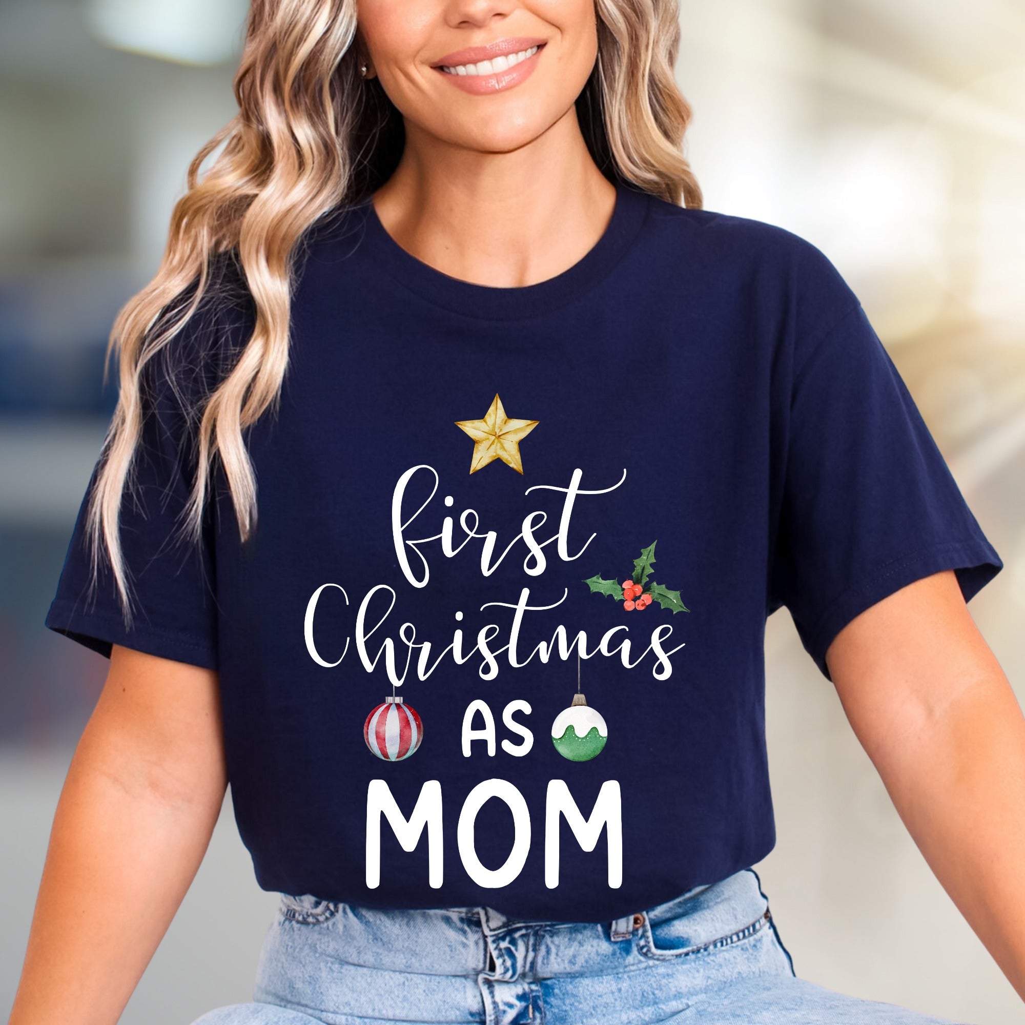 "First Christmas As Mom" Festive Graphic Tee, a Heartfelt Keepsake for New Mothers